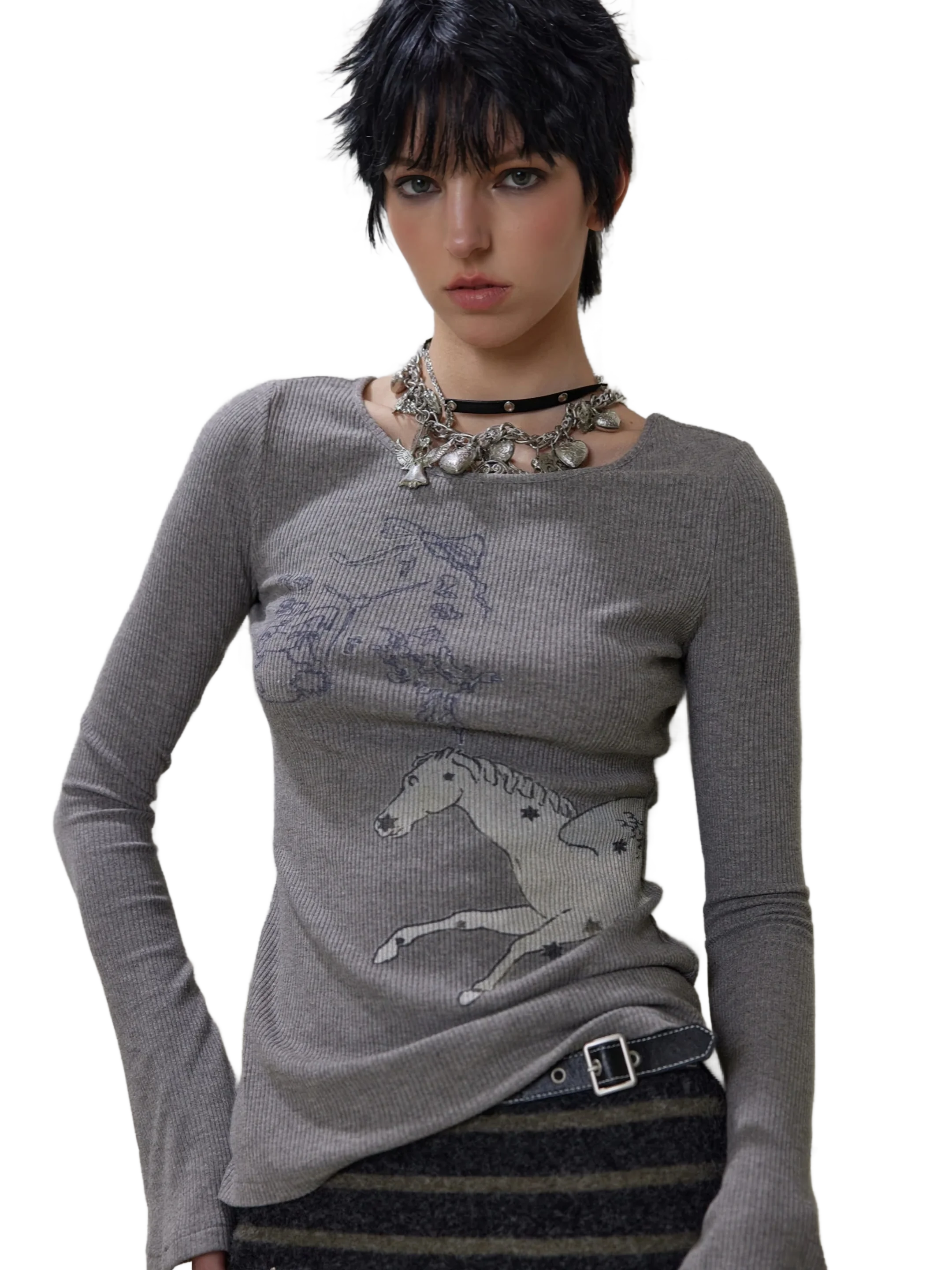 'Equine' Ribbed Knit Long Sleeve Tee - Image 3