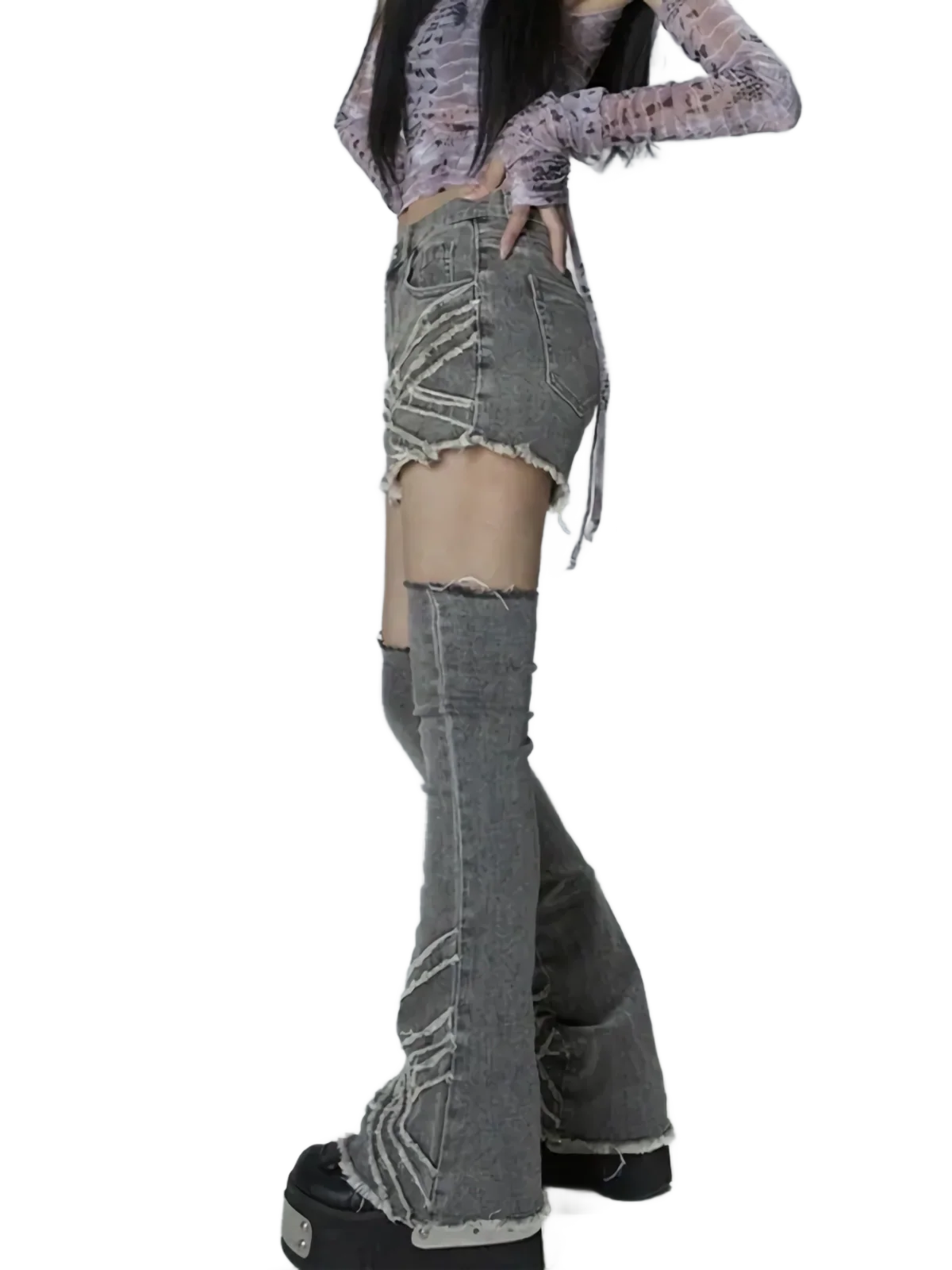 Etched Denim Shorts Set - Image 4