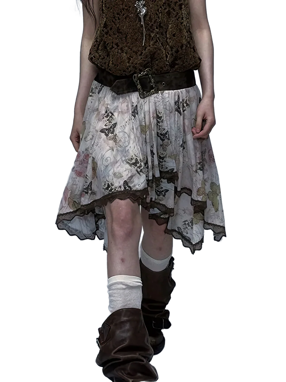 Ethereal Butterfly Print Asymmetric Mesh Skirt - Image 3