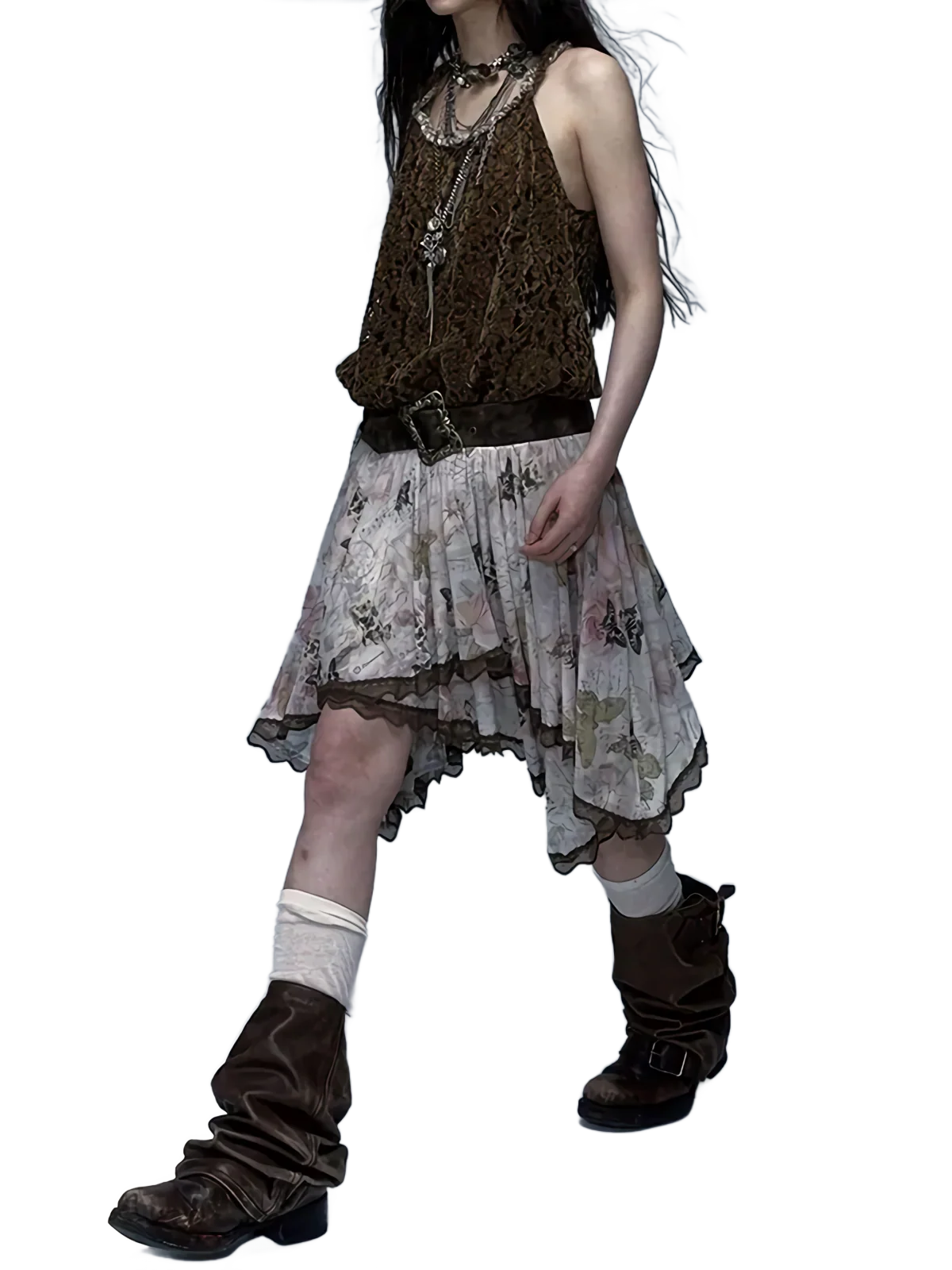 Ethereal Butterfly Print Asymmetric Mesh Skirt - Image 4