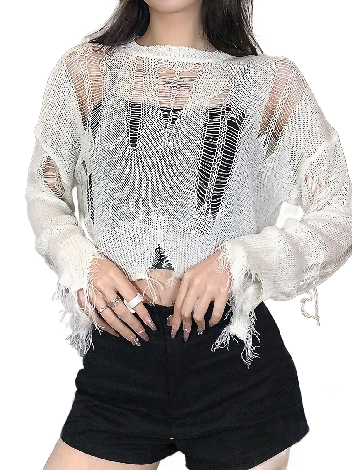 Ethereal Nocturne Torn Knit Sweater - Image 4