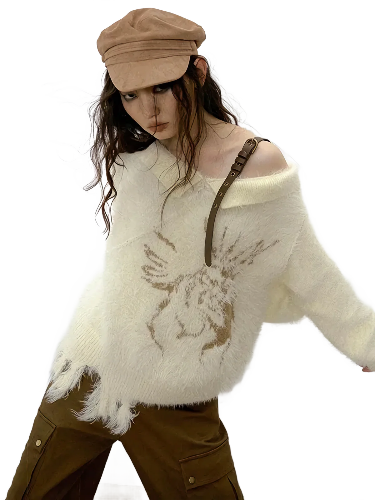 Fairy Core Distressed Off Shoulder Knit Sweater - Image 3