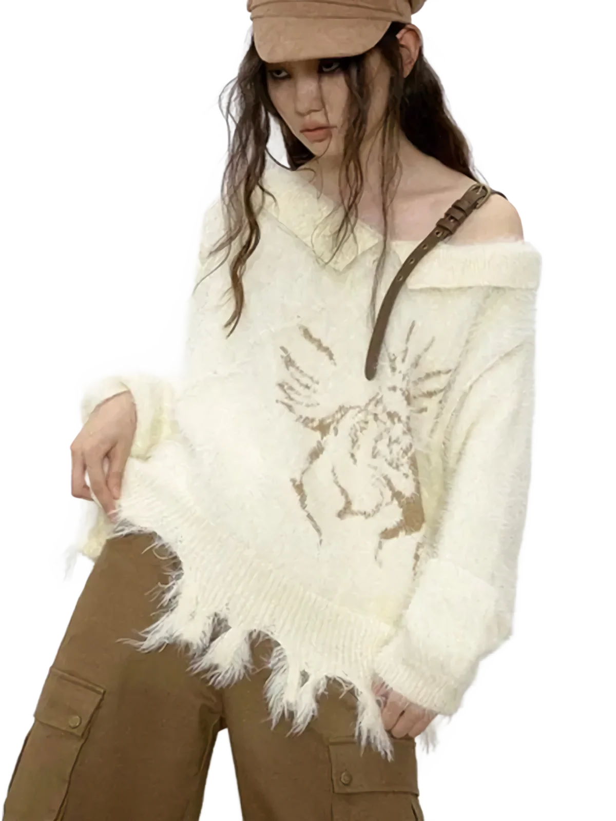 Fairy Core Distressed Off Shoulder Knit Sweater - Image 4