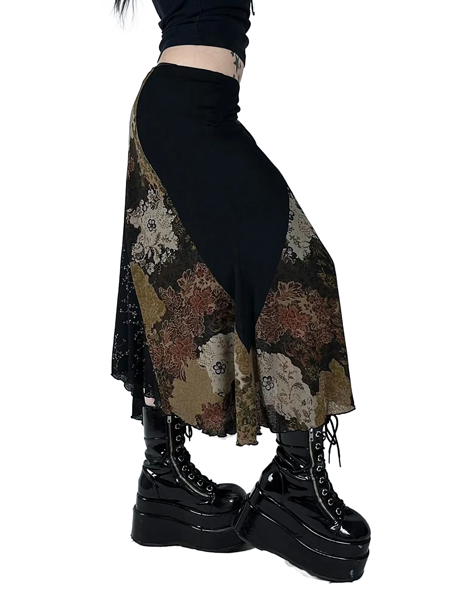 Floral Lace Patchwork Maxi Skirt