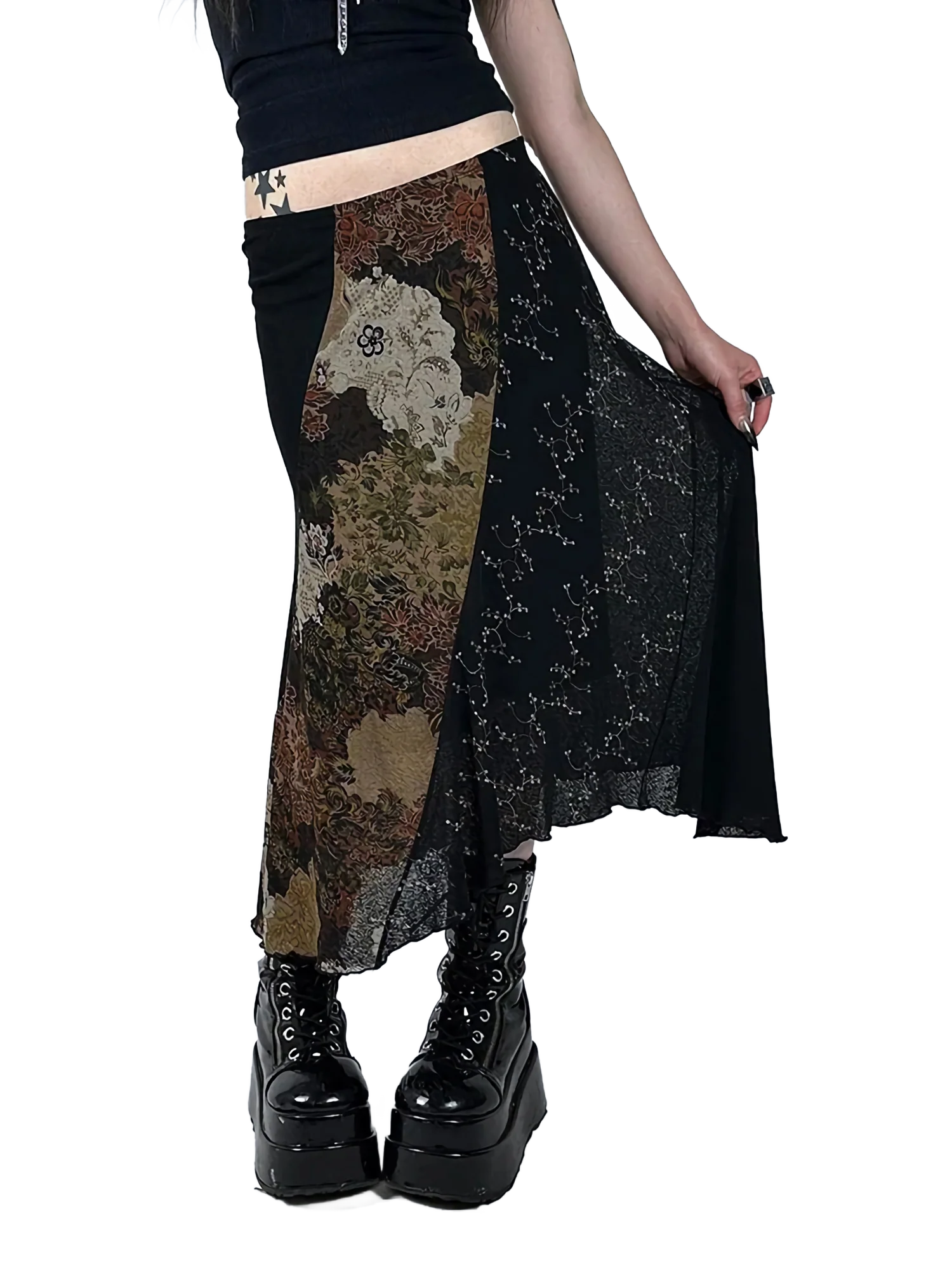 Floral Lace Patchwork Maxi Skirt - Image 2