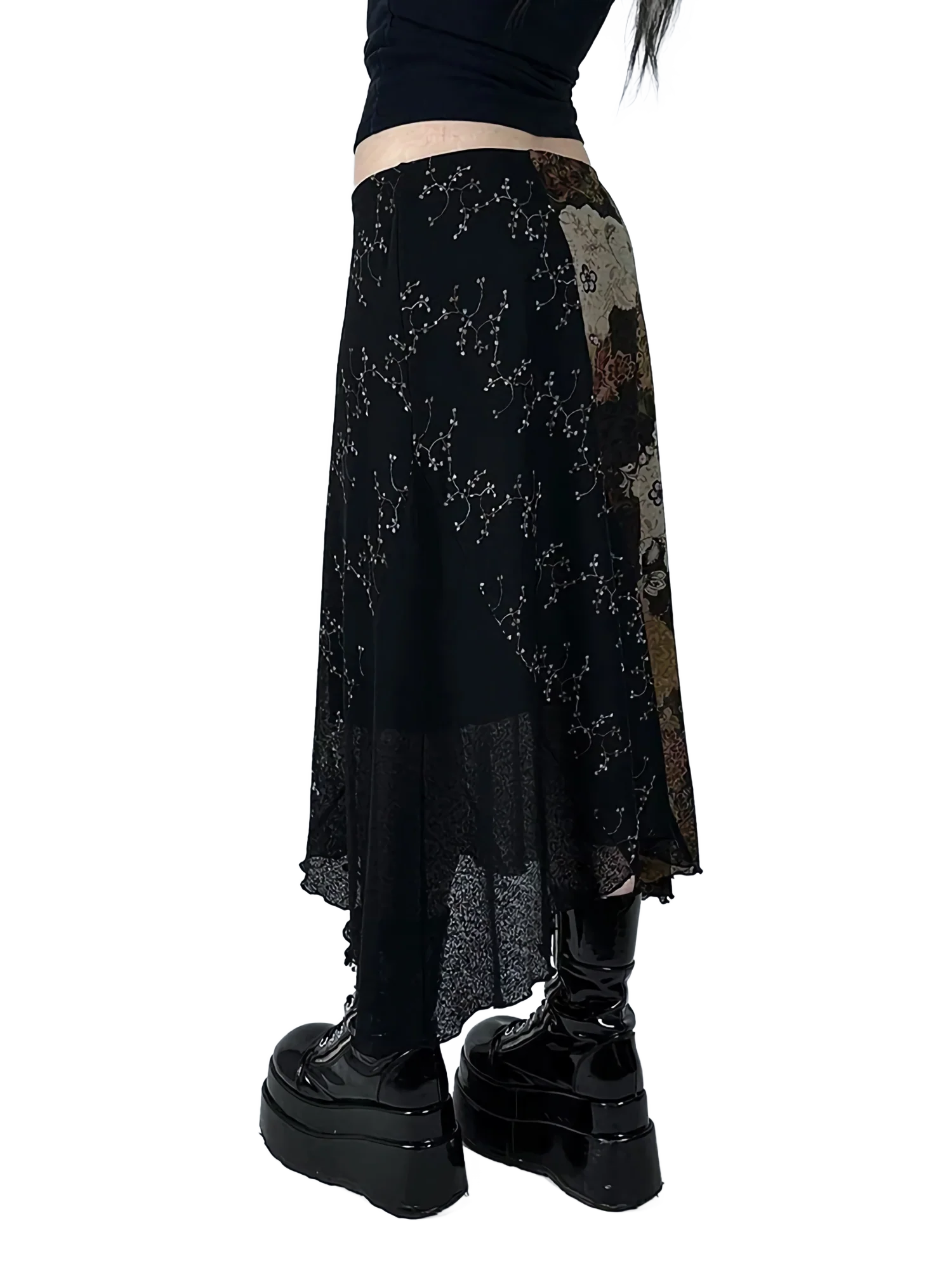 Floral Lace Patchwork Maxi Skirt - Image 4