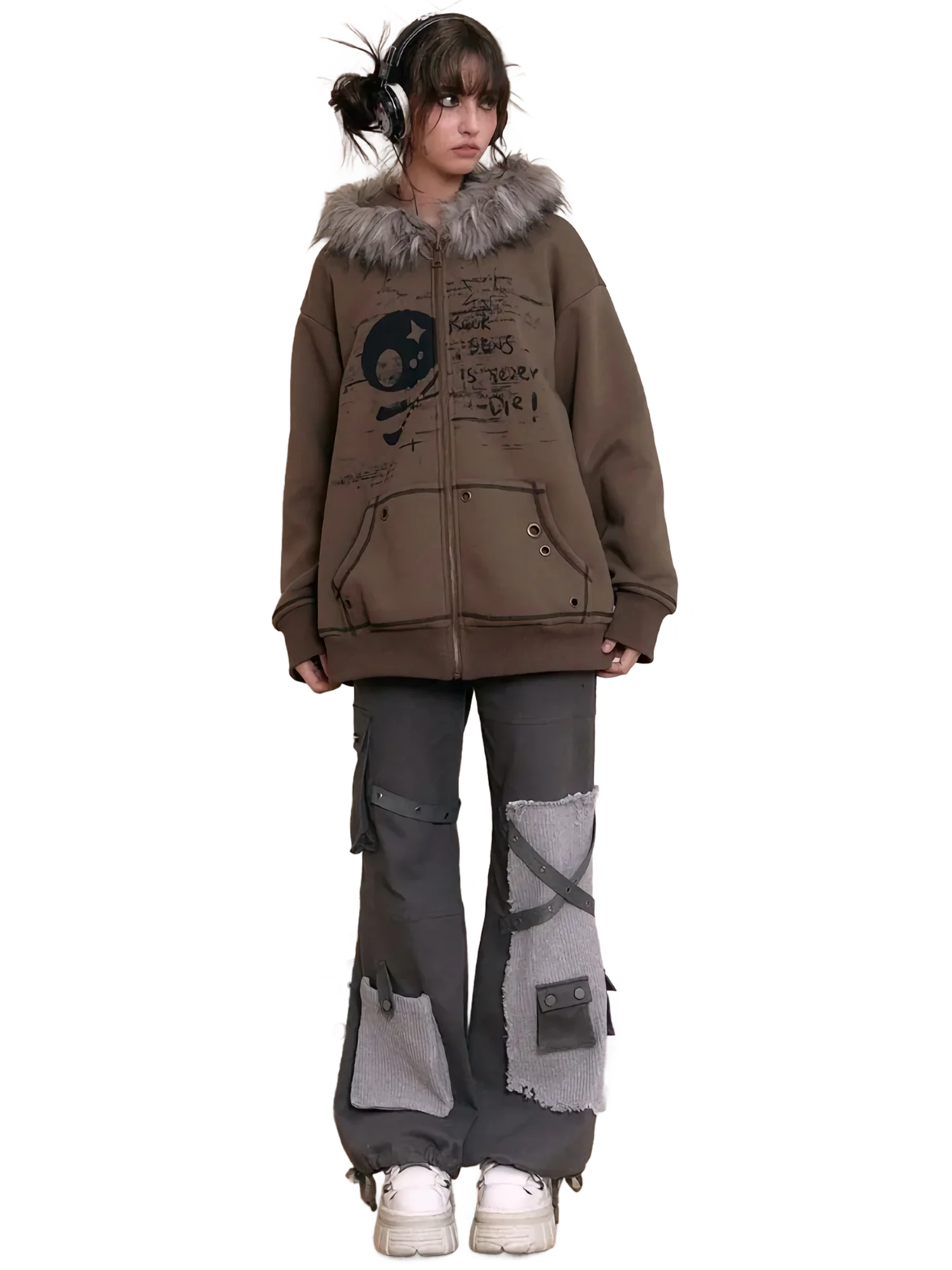 'Forgotten' Fur-Trimmed Oversized Cotton Hoodie - Image 3