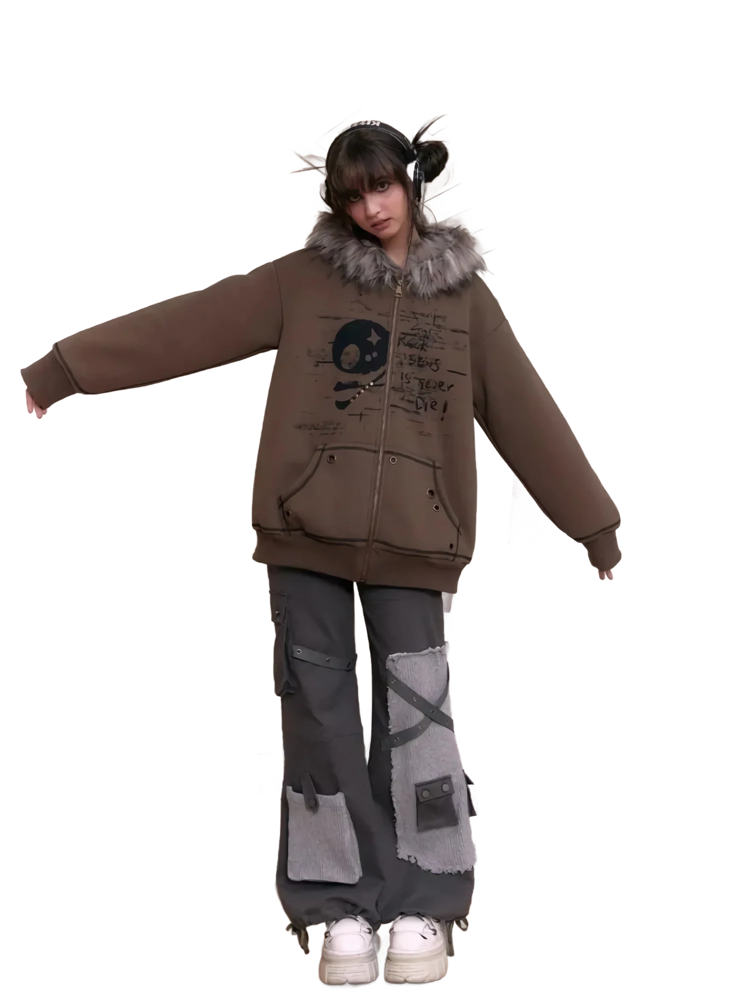 'Forgotten' Fur-Trimmed Oversized Cotton Hoodie - Image 4