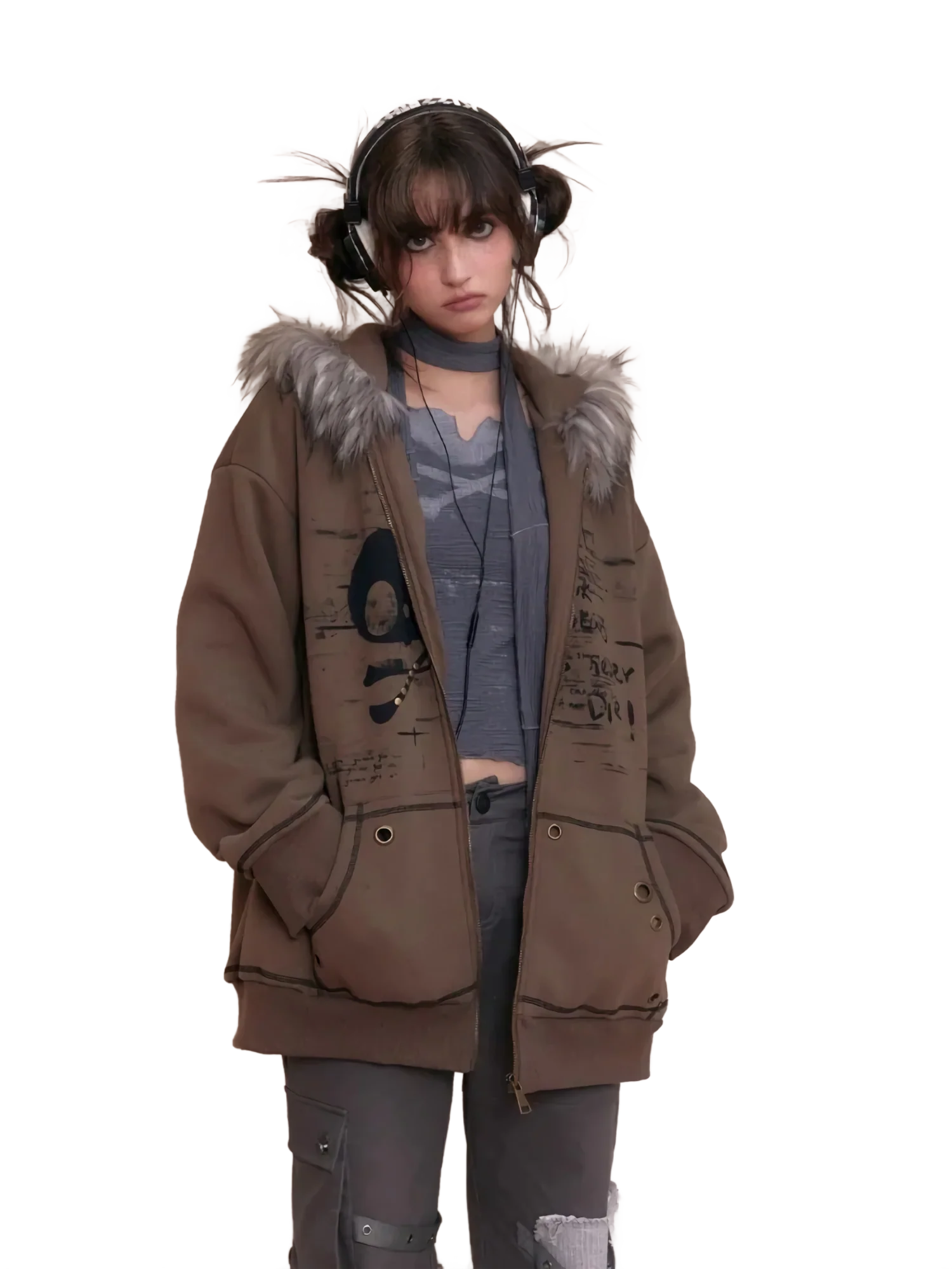 'Forgotten' Fur-Trimmed Oversized Cotton Hoodie - Image 5