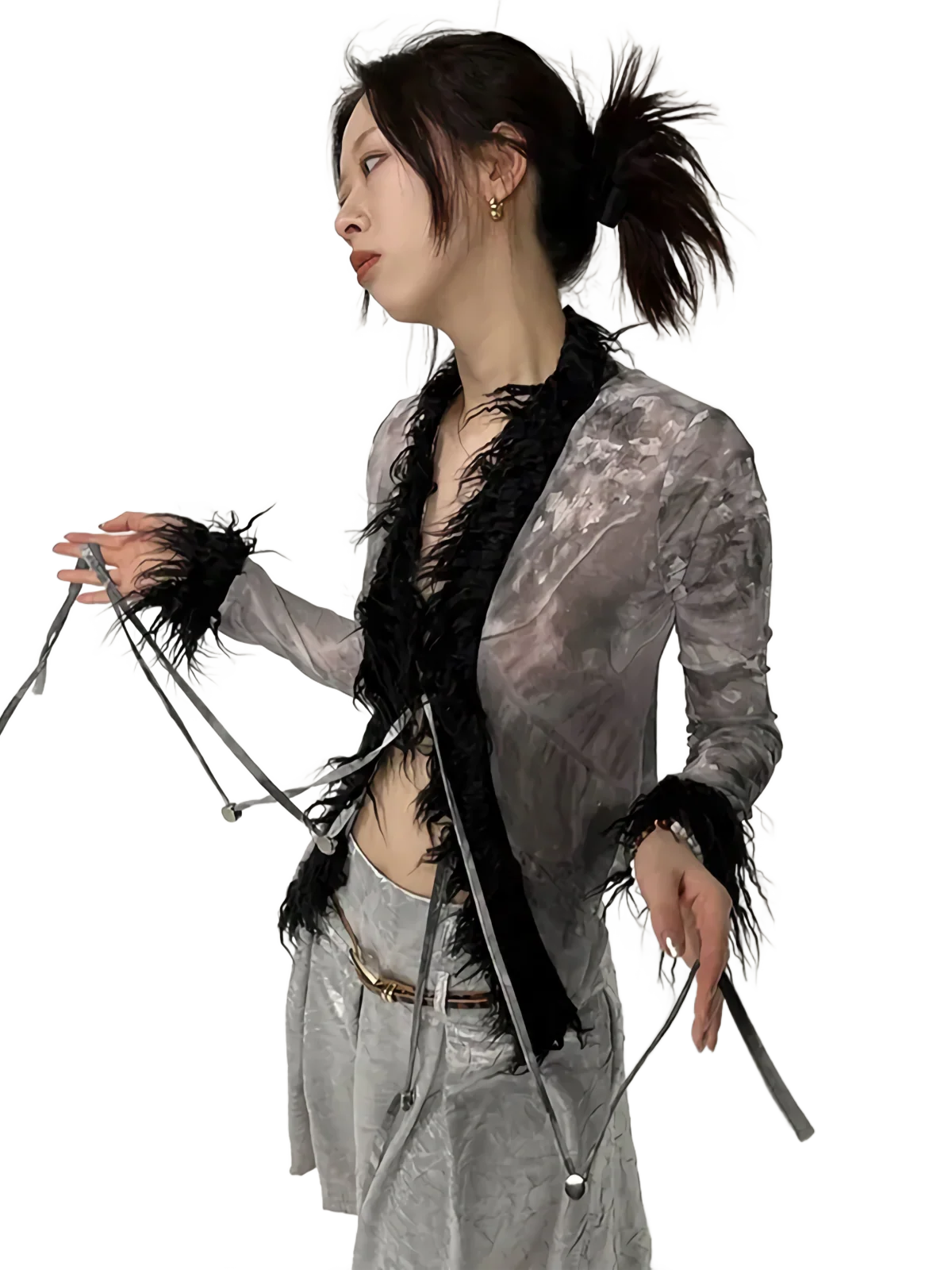 'Glamour' Abstract Fur Trim Blouse