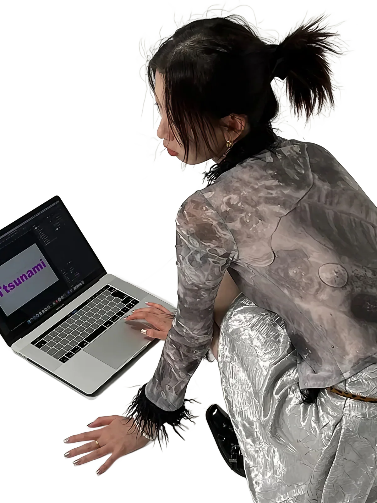 'Glamour' Abstract Fur Trim Blouse - Image 2