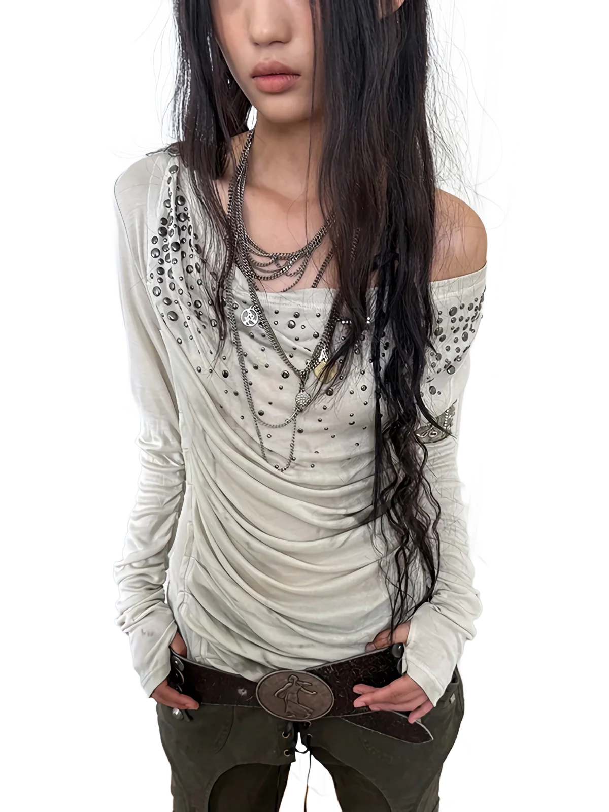 'Glimmer' Rhinestone Studded Ruched Long Sleeve Top - Image 5
