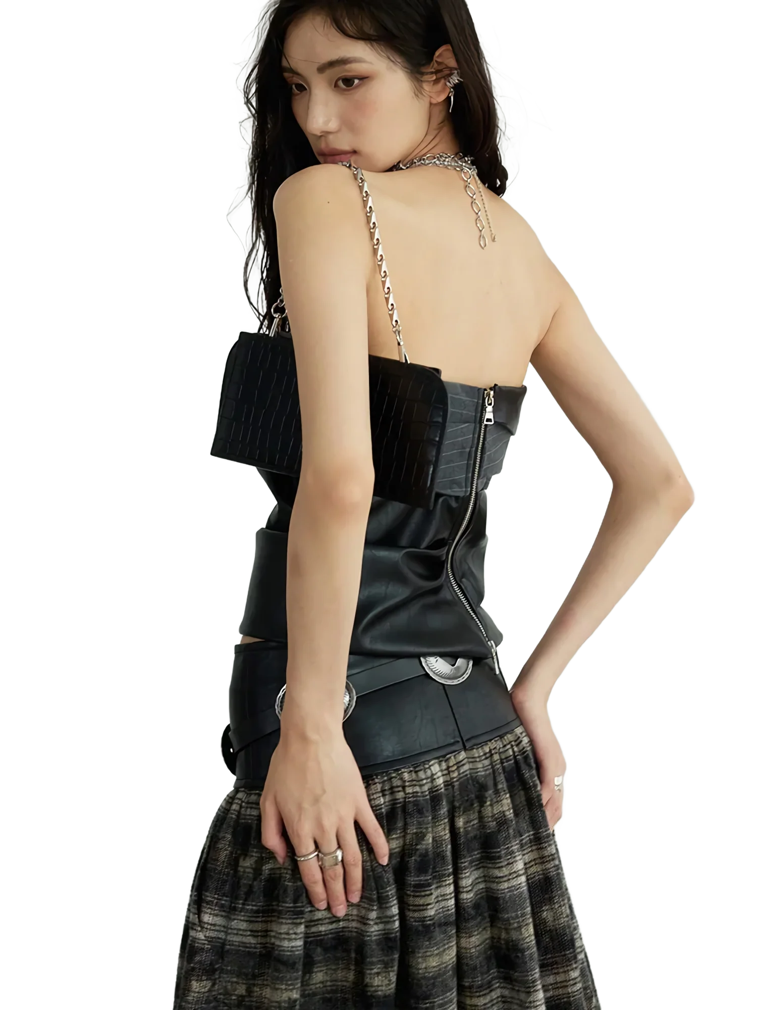 Glossy Pleated Vegan Leather Strapless Tank - Image 5