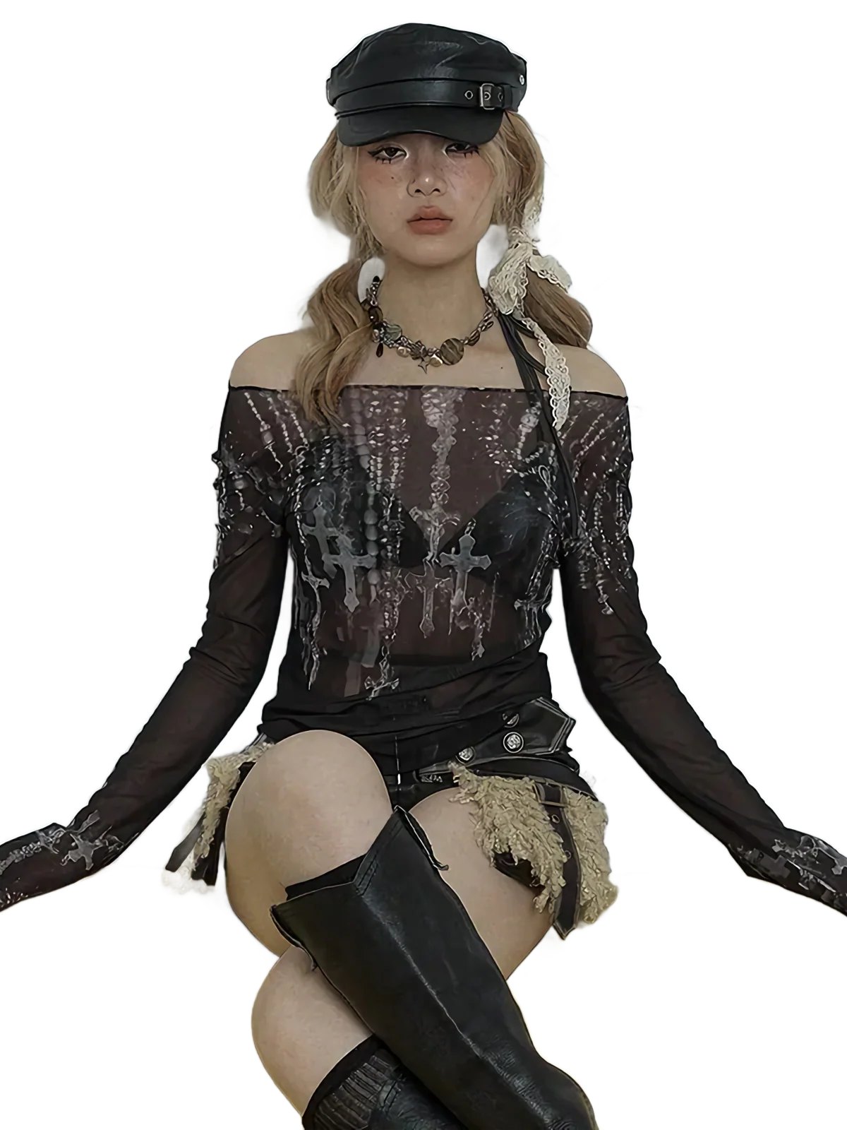 Gothic Sheer Mesh Long Sleeve Tee