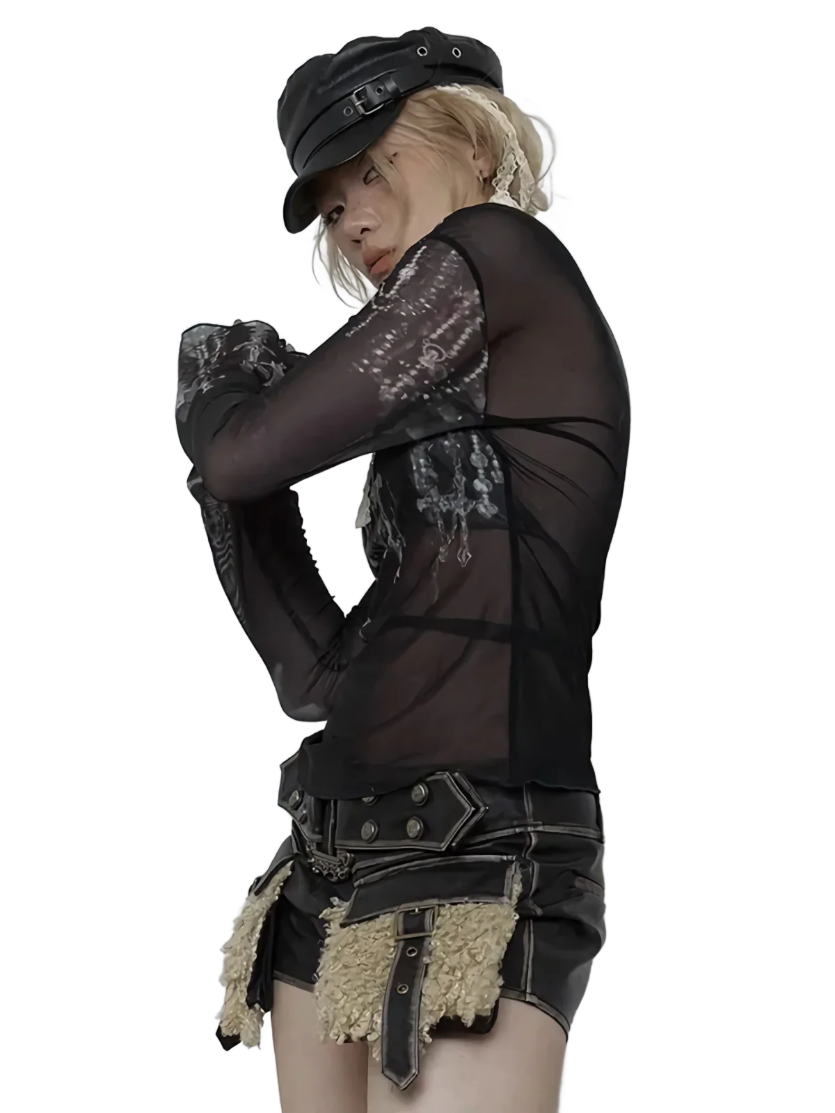 Gothic Sheer Mesh Long Sleeve Tee - Image 2