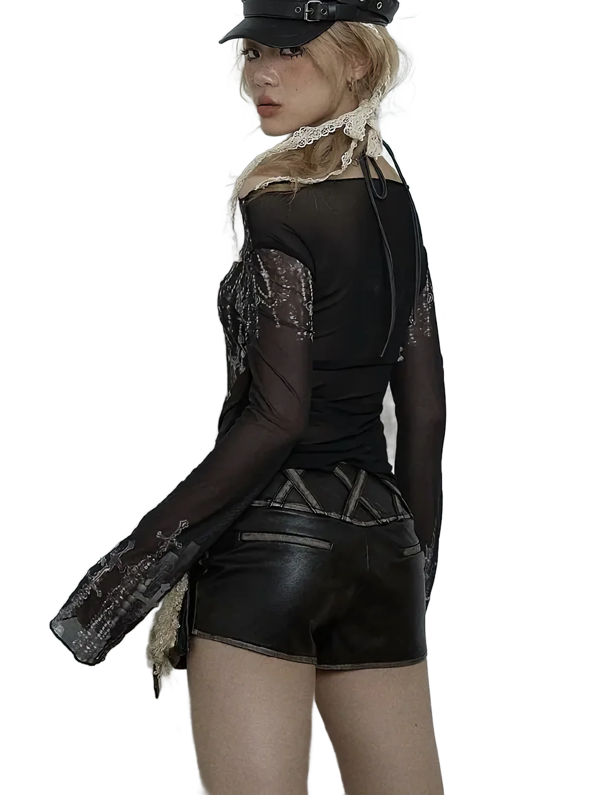 Gothic Sheer Mesh Long Sleeve Tee - Image 3