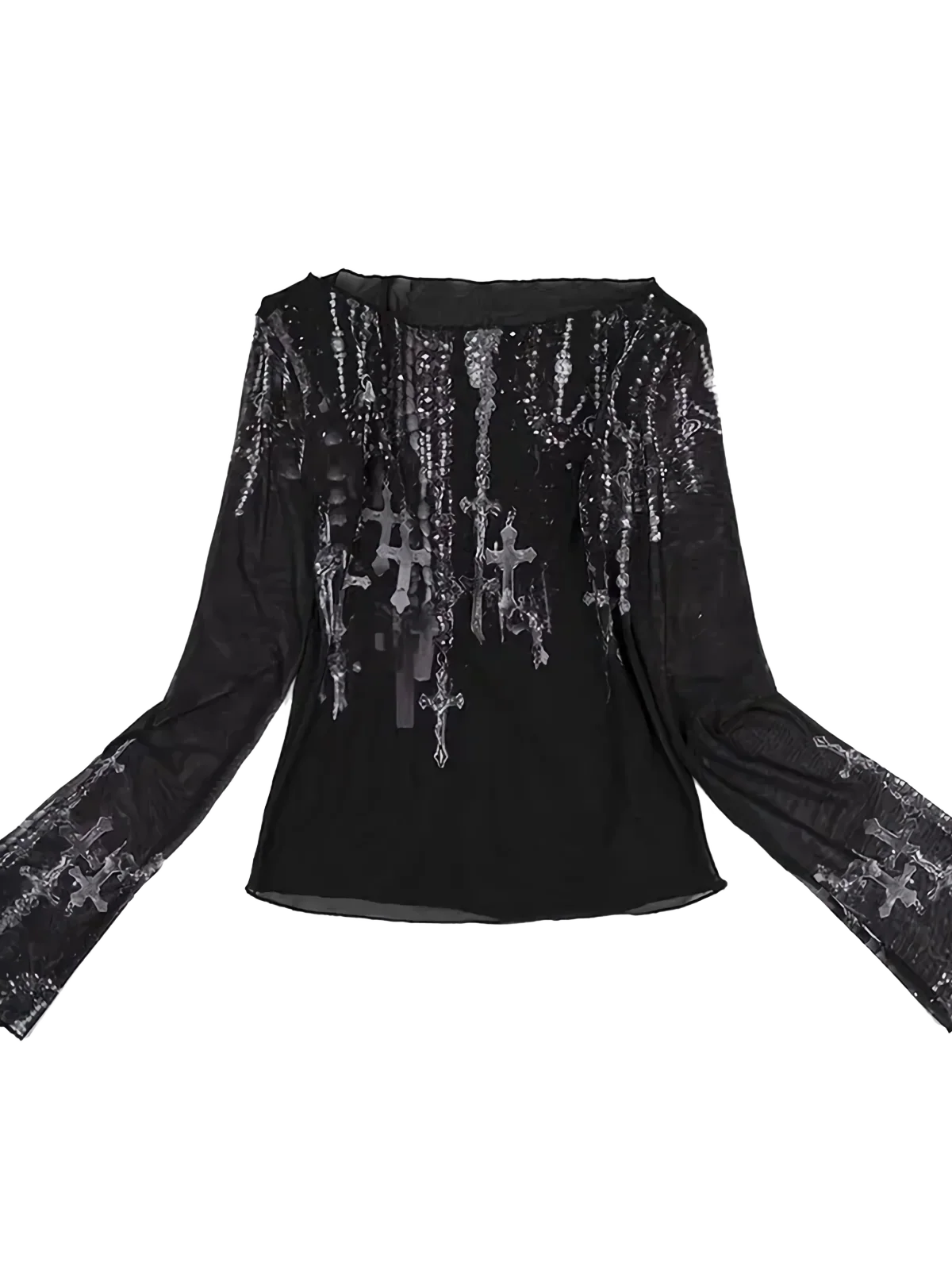 Gothic Sheer Mesh Long Sleeve Tee - Image 4