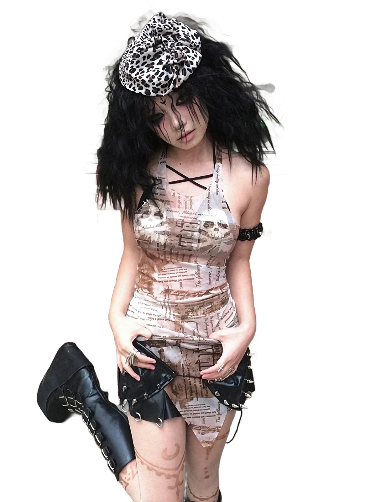 'Grim' Sheer Mesh Draped Halter Top - Image 2