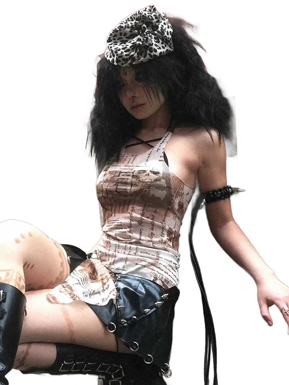 'Grim' Sheer Mesh Draped Halter Top - Image 4