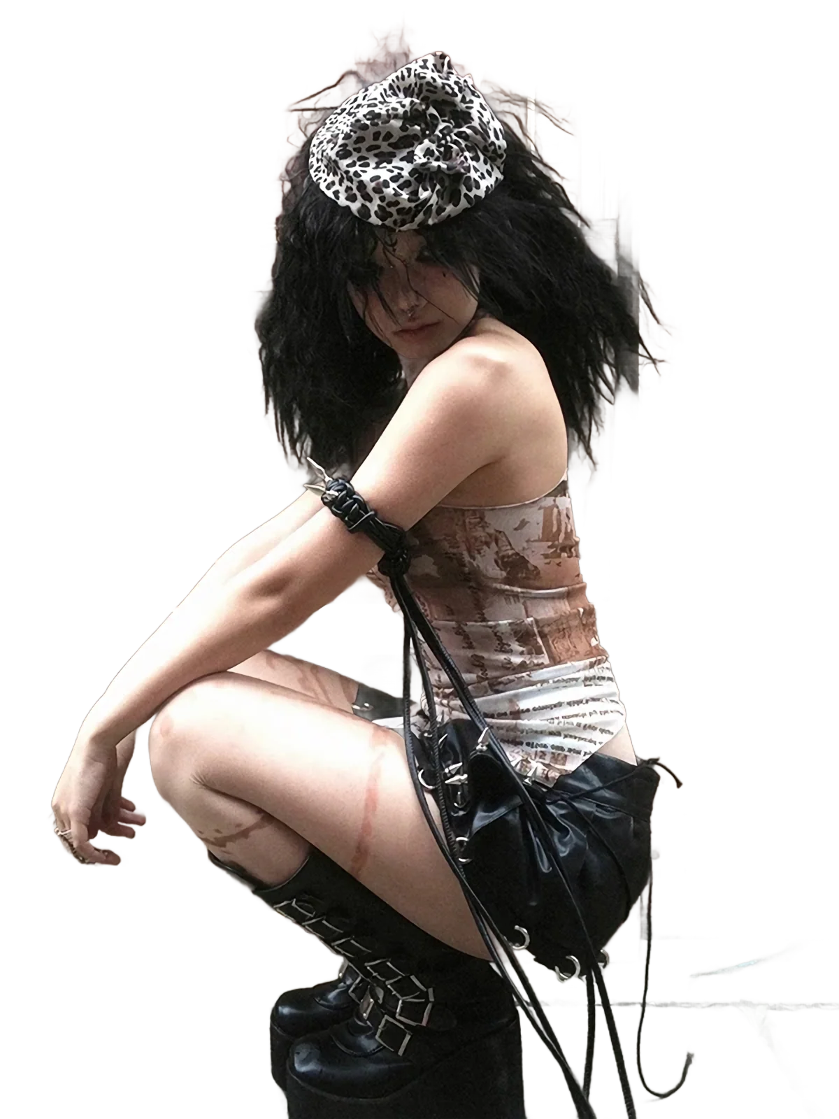 'Grim' Sheer Mesh Draped Halter Top - Image 5