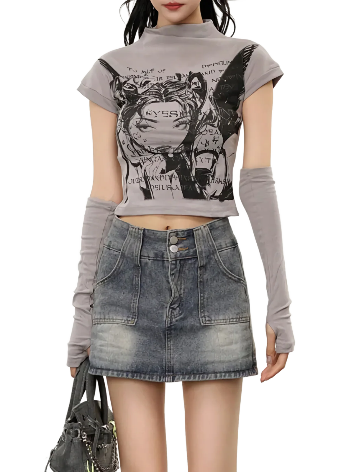 Grunge Art High Neck Crop Top