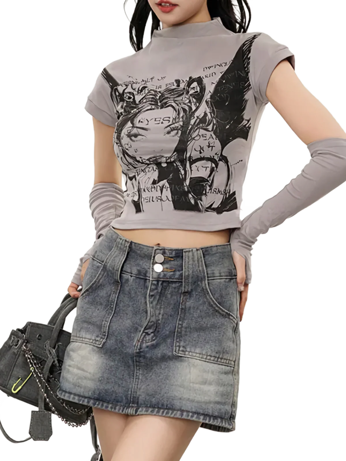 Grunge Art High Neck Crop Top - Image 2