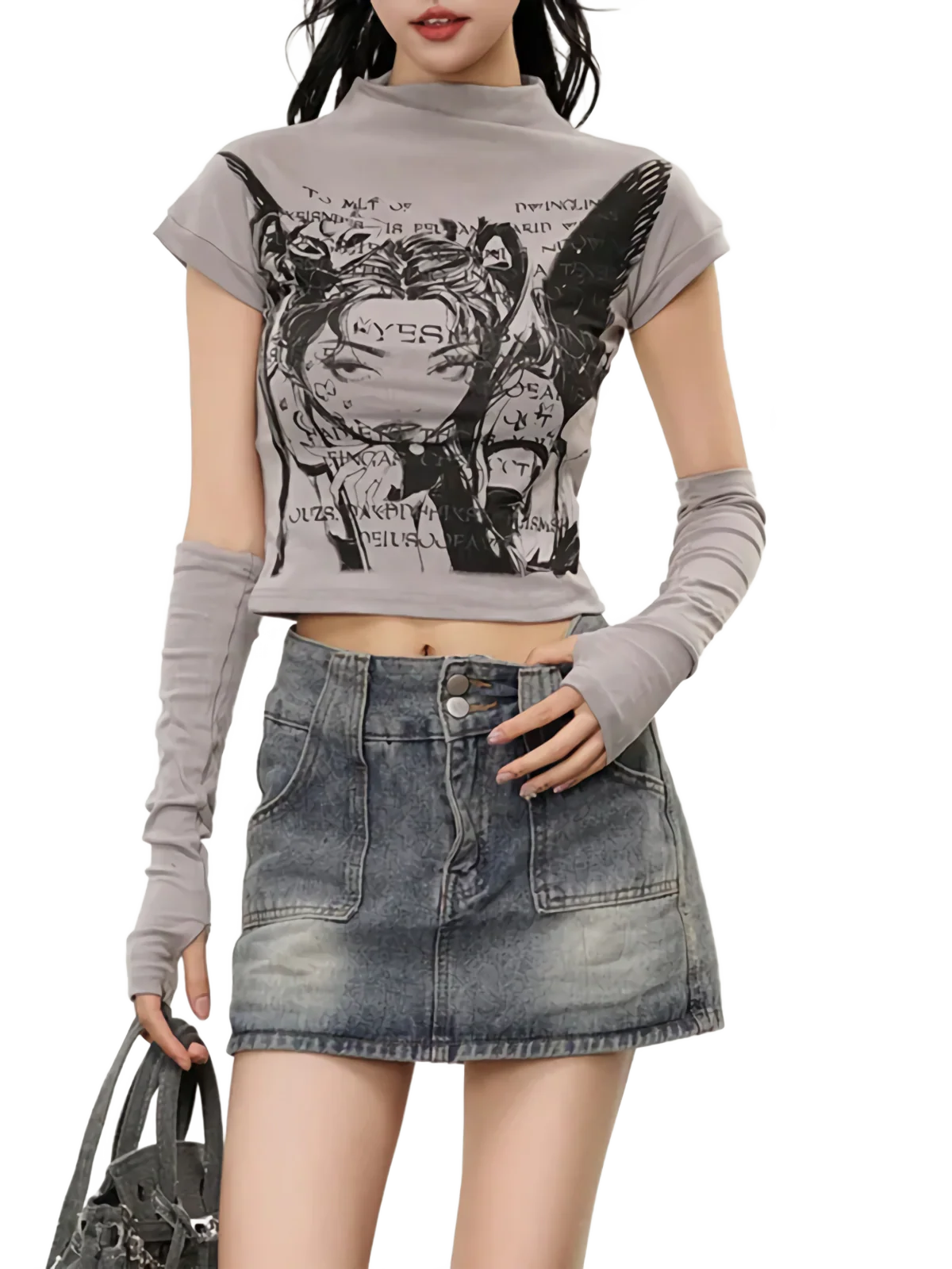 Grunge Art High Neck Crop Top - Image 3