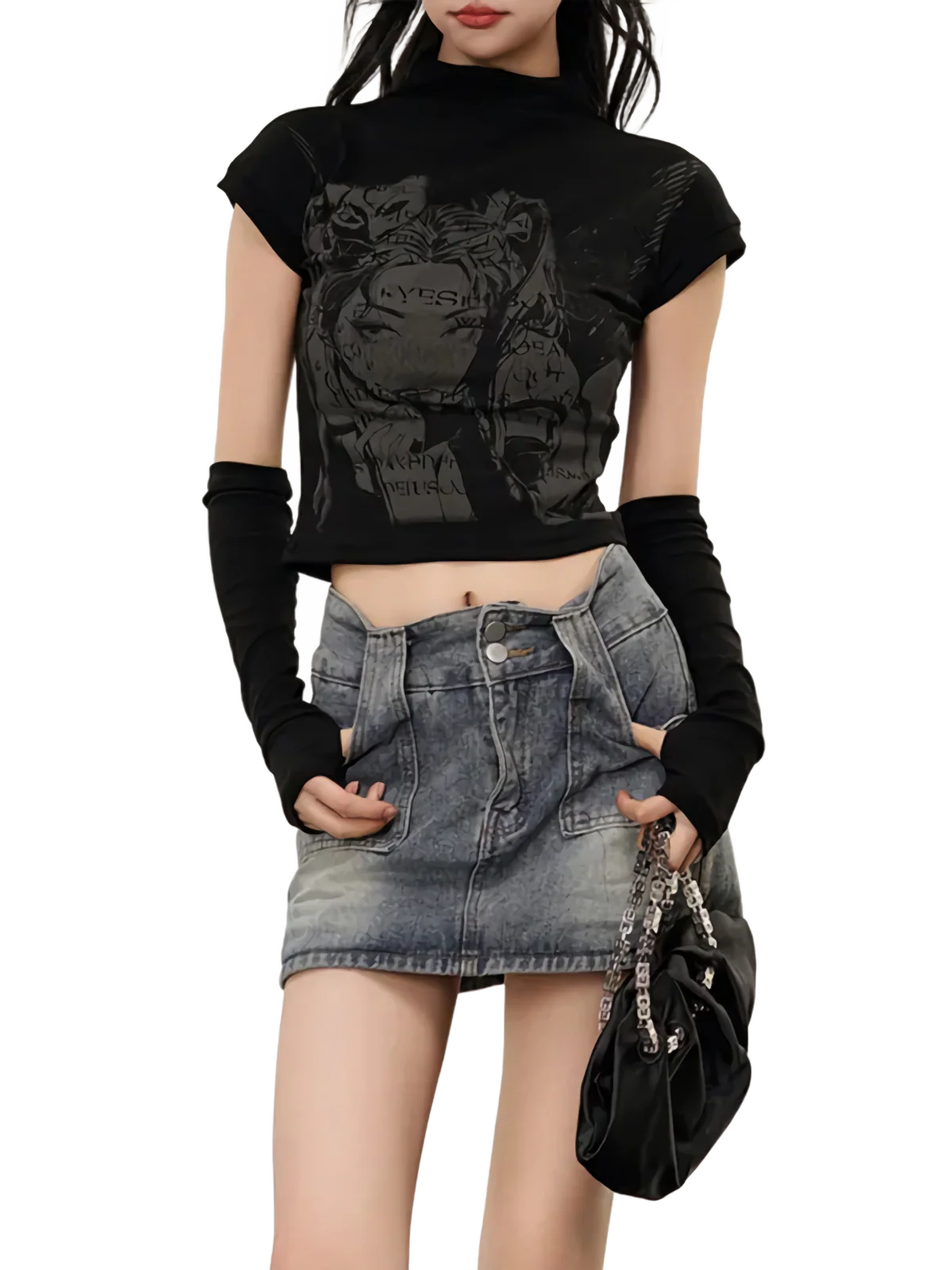 Grunge Art High Neck Crop Top - Image 4