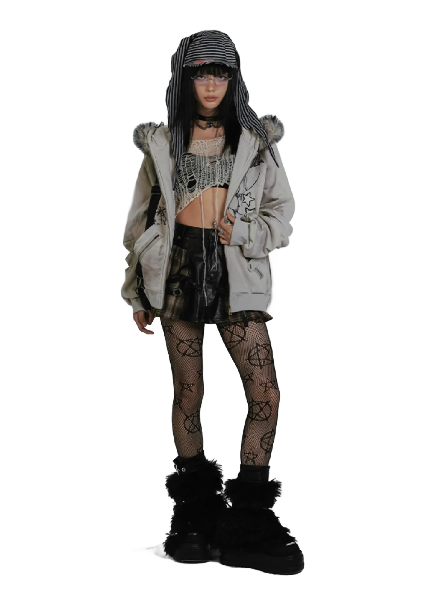 'Haze' Fur-Trimmed Oversized Cotton Hoodie - Image 3