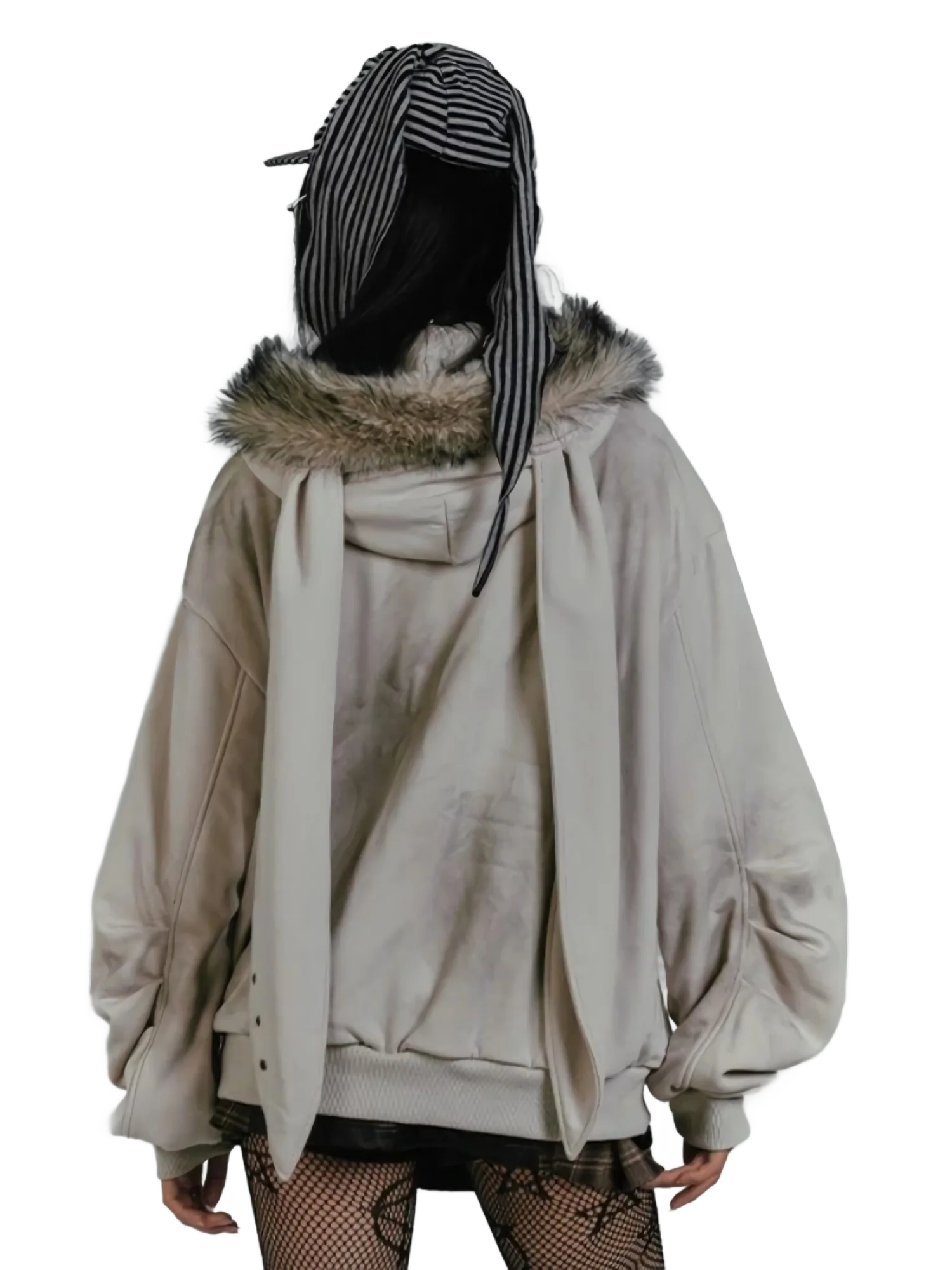 'Haze' Fur-Trimmed Oversized Cotton Hoodie - Image 4