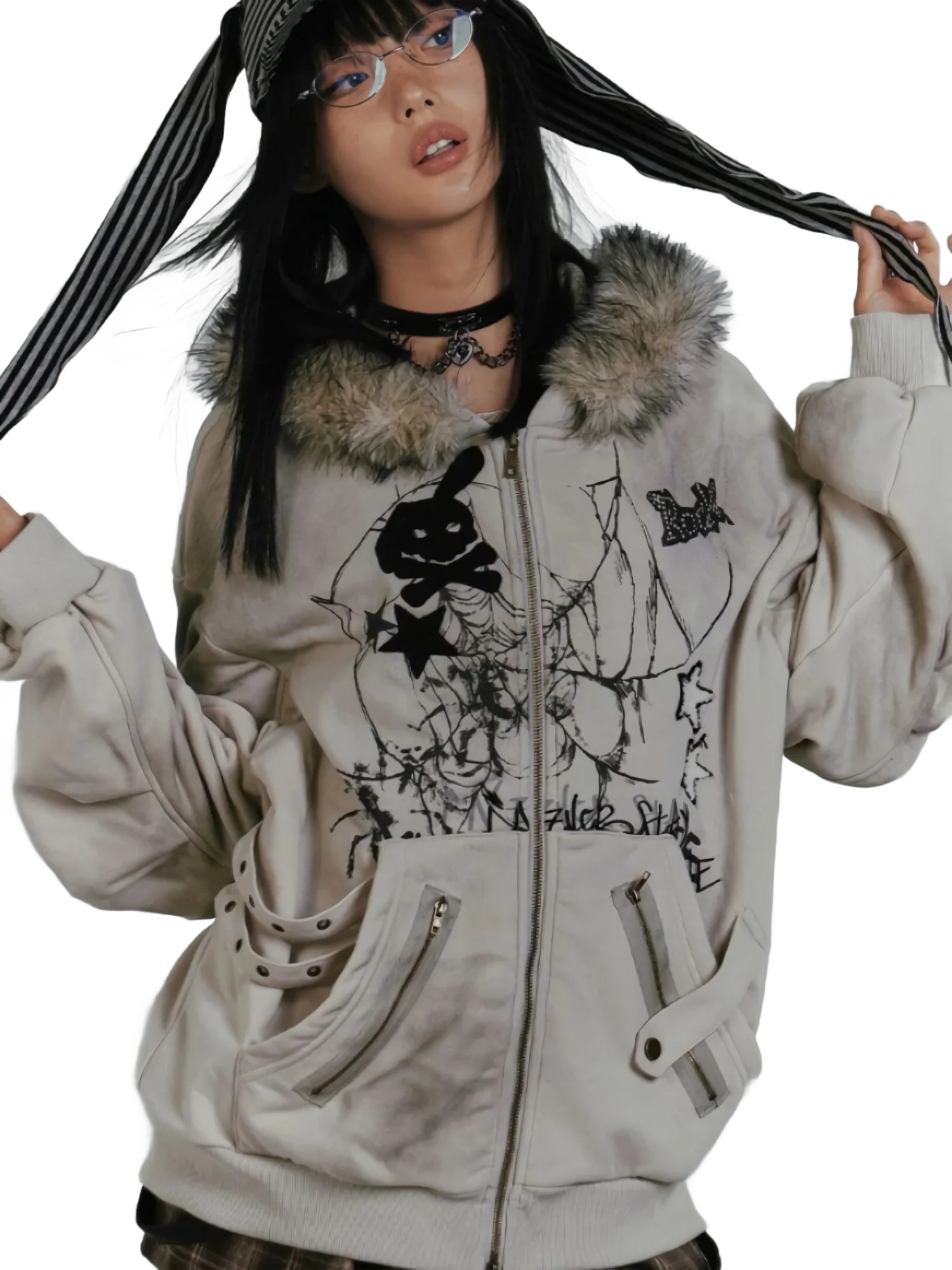'Haze' Fur-Trimmed Oversized Cotton Hoodie - Image 5