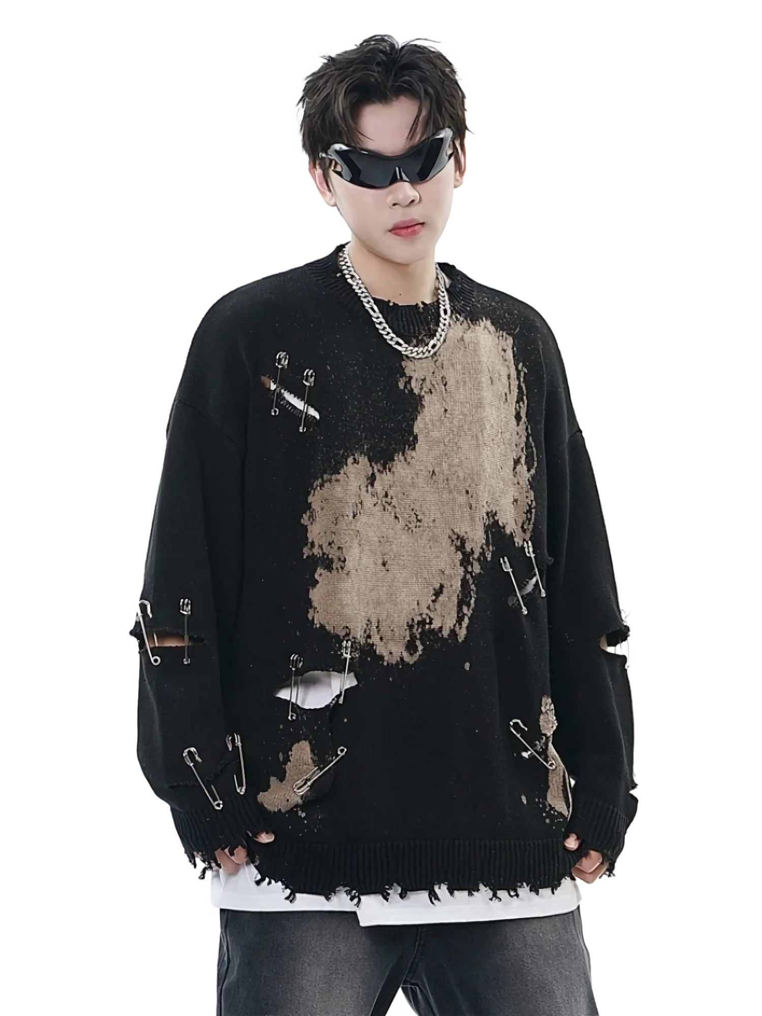 Heavily Distressed Dye Splotch Knit Sweater