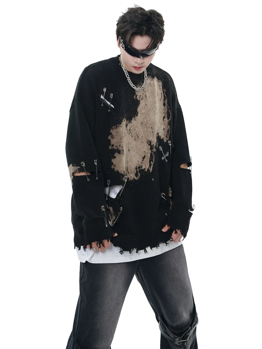 Heavily Distressed Dye Splotch Knit Sweater - Image 2