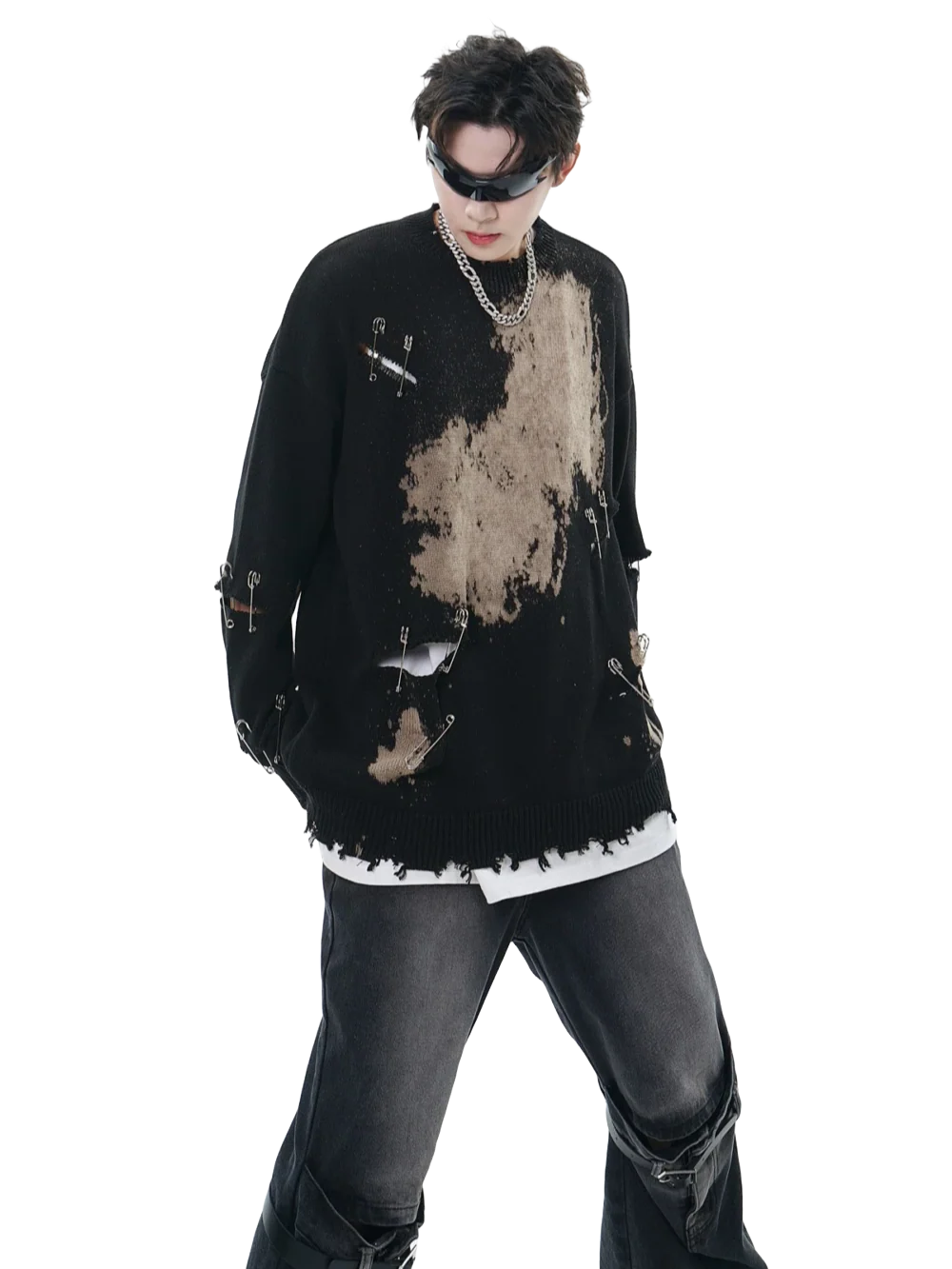 Heavily Distressed Dye Splotch Knit Sweater - Image 3