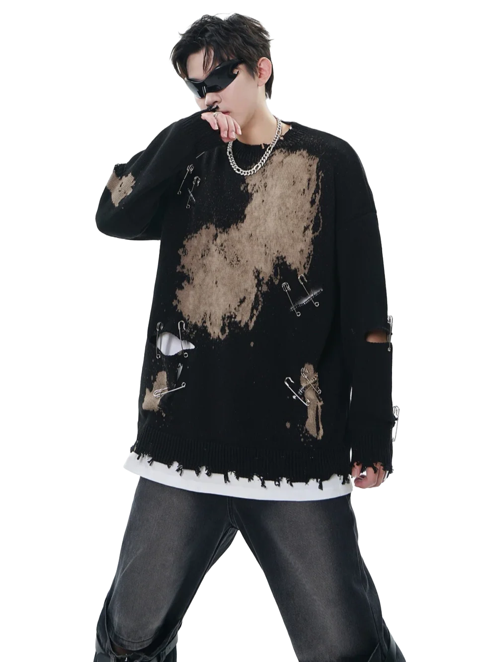 Heavily Distressed Dye Splotch Knit Sweater - Image 4