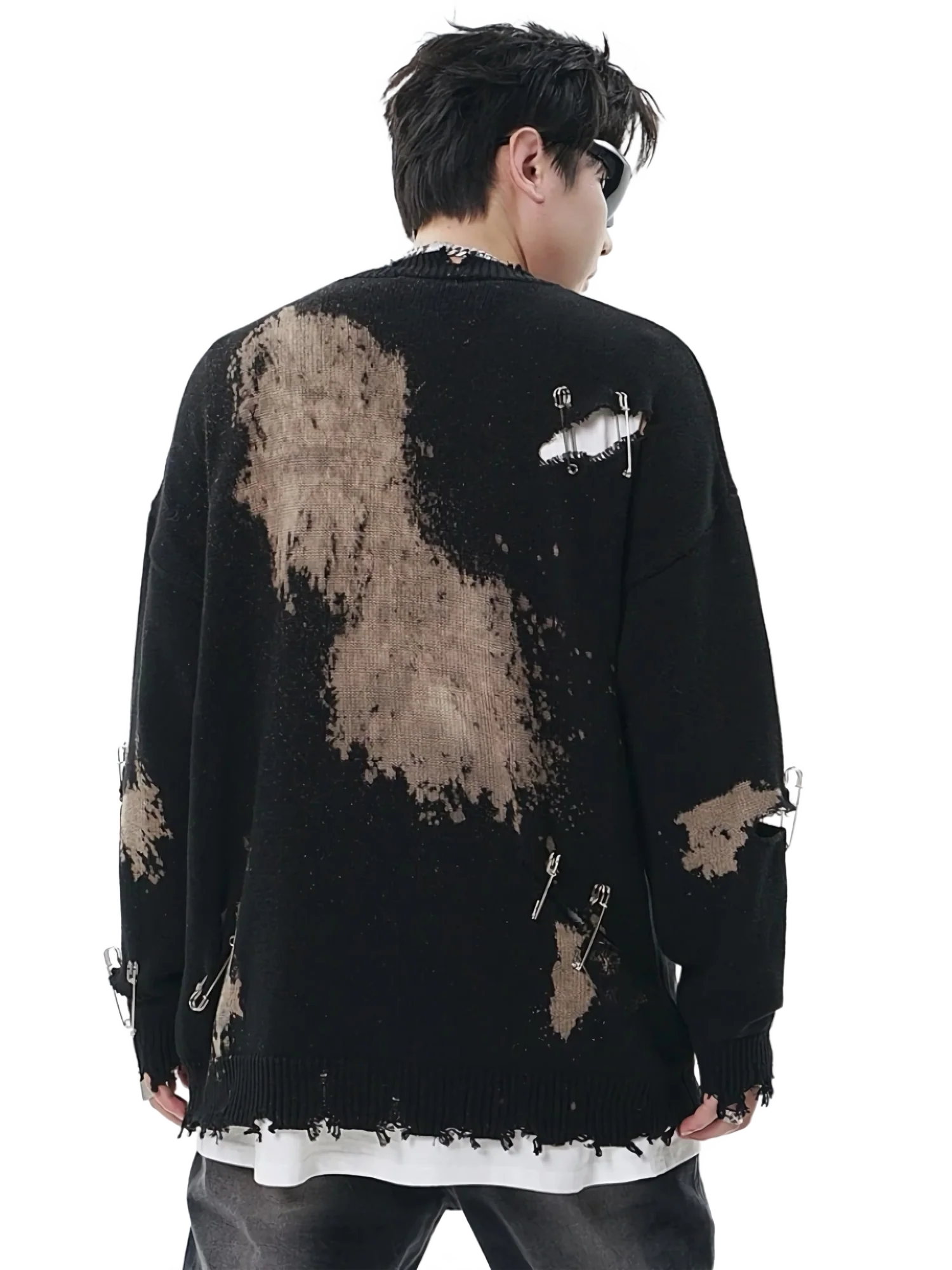 Heavily Distressed Dye Splotch Knit Sweater - Image 5