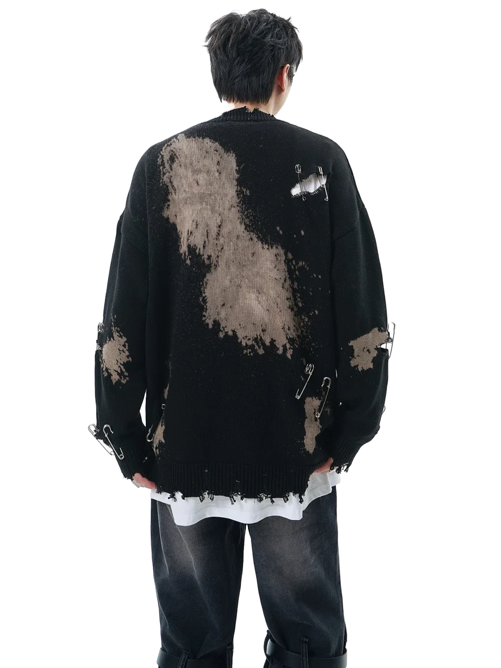 Heavily Distressed Dye Splotch Knit Sweater - Image 6