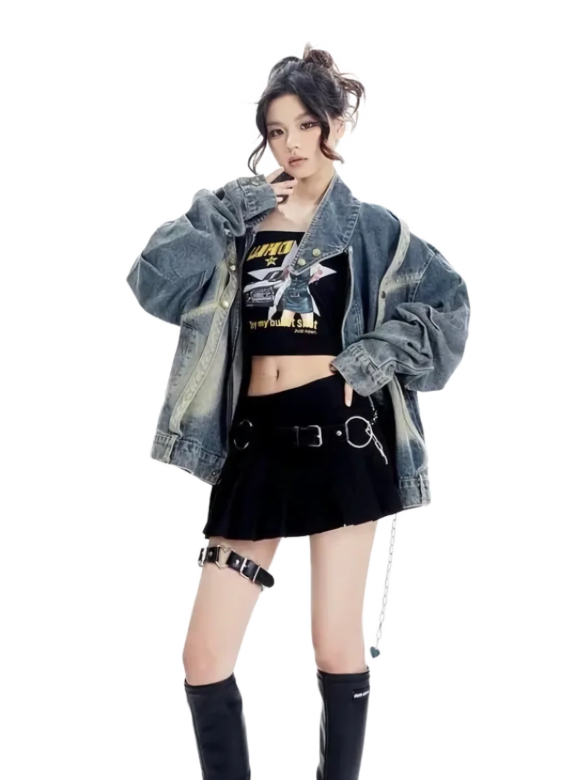 Heavy Retro Wash Strapped Denim Jacket