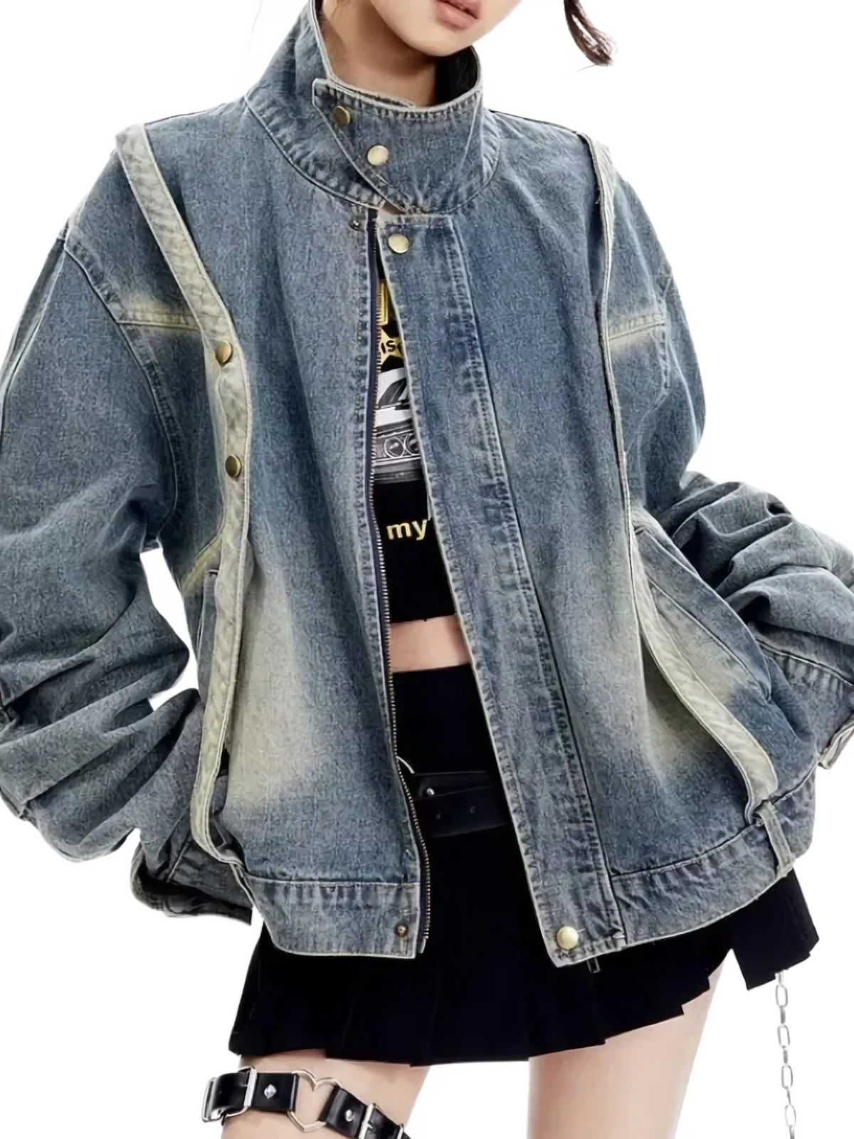 Heavy Retro Wash Strapped Denim Jacket - Image 2