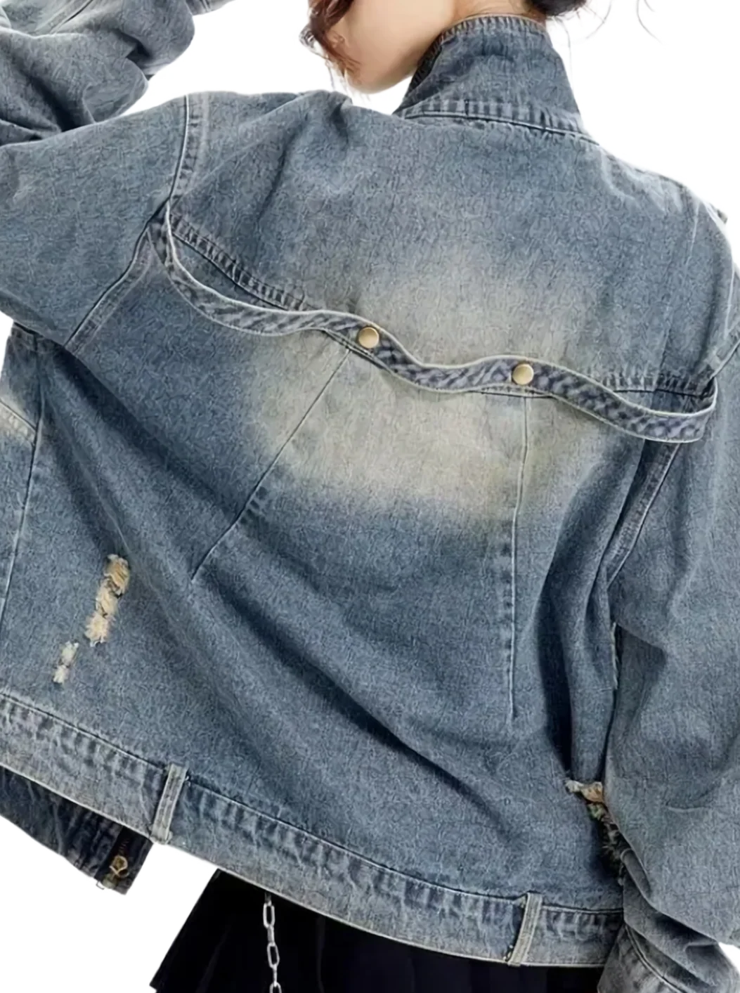 Heavy Retro Wash Strapped Denim Jacket - Image 3