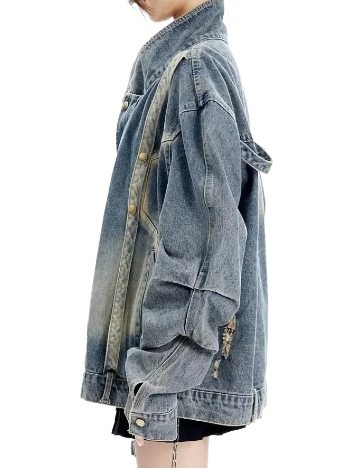 Heavy Retro Wash Strapped Denim Jacket - Image 4