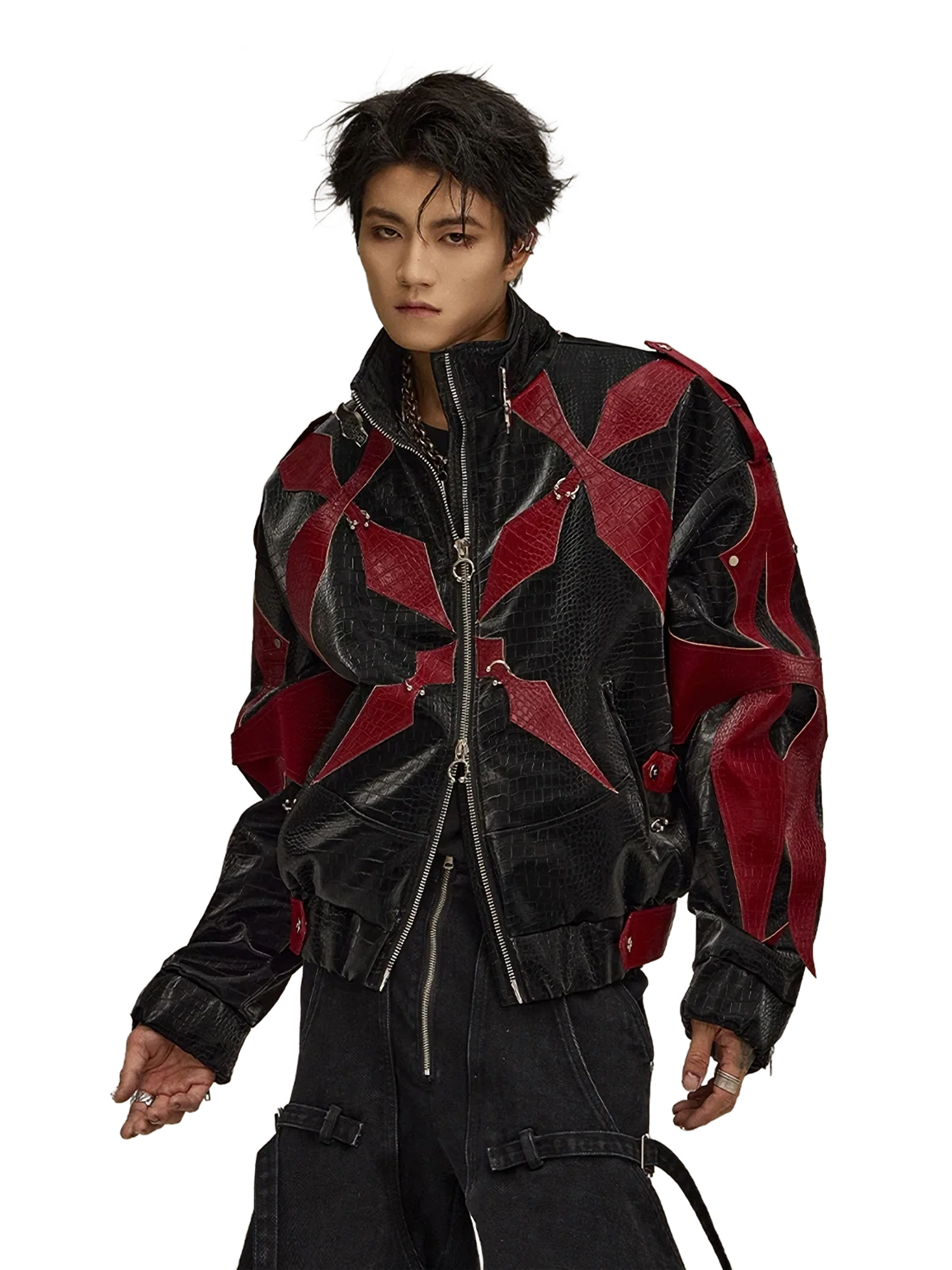 'Inferno' Red Leather Moto Jacket