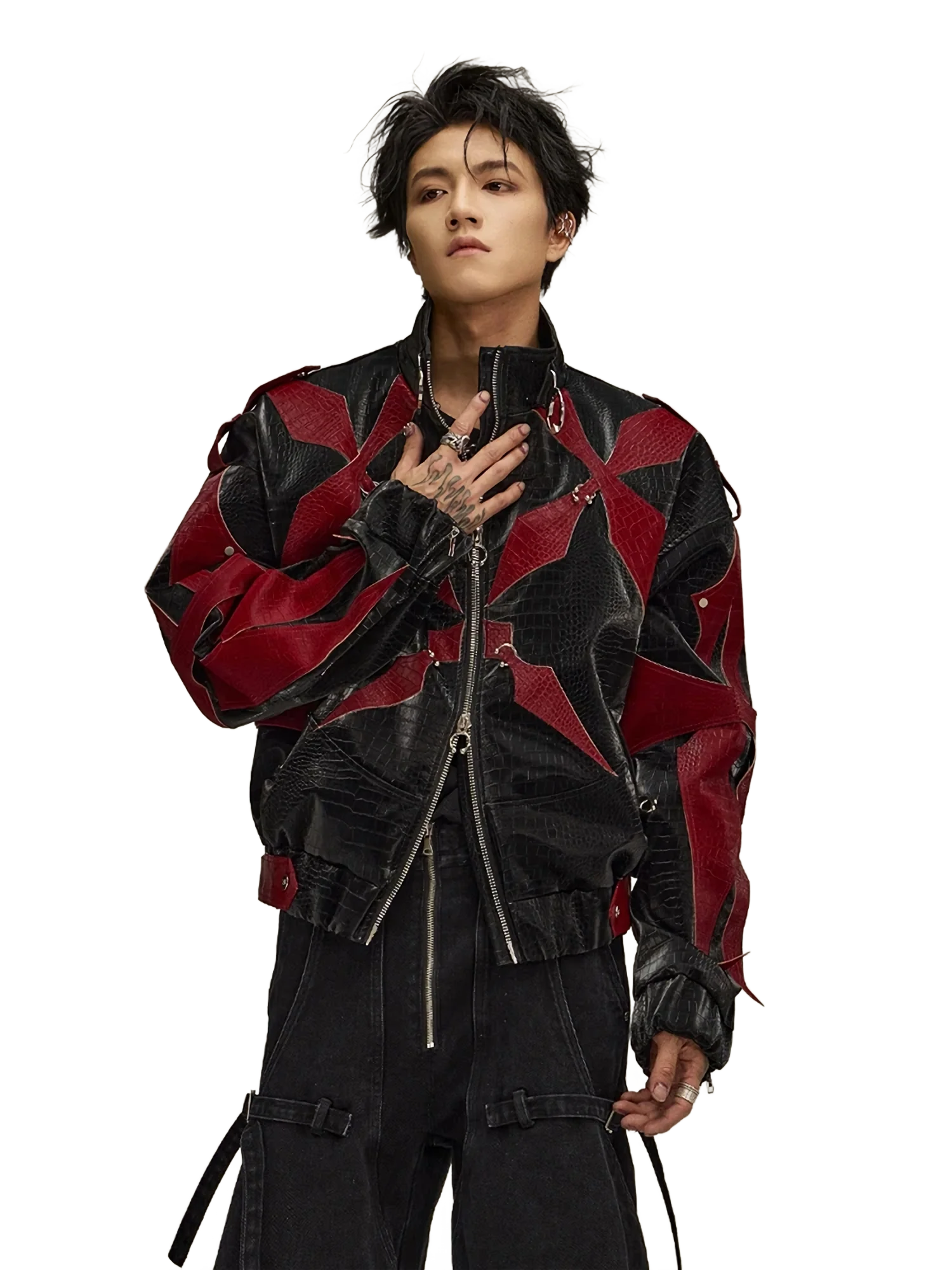 'Inferno' Red Leather Moto Jacket - Image 2