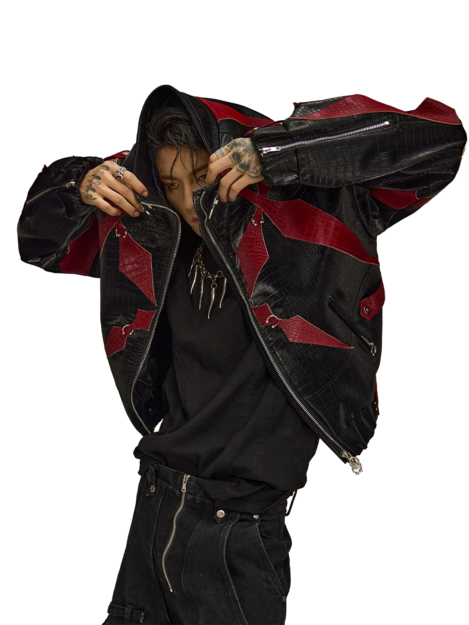 'Inferno' Red Leather Moto Jacket - Image 3