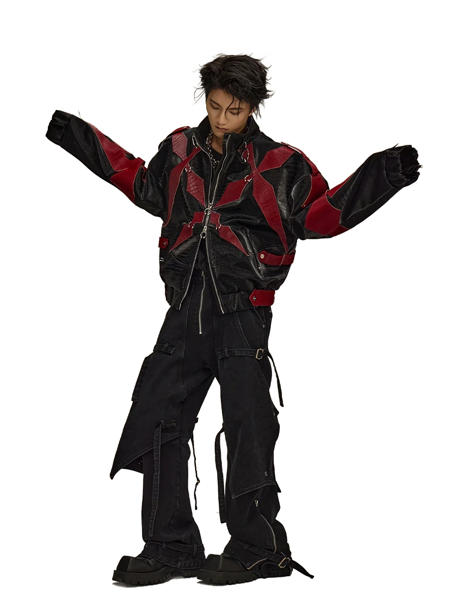 'Inferno' Red Leather Moto Jacket - Image 4