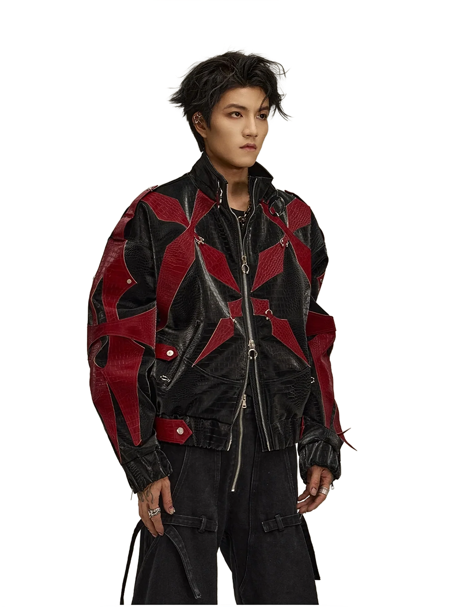 'Inferno' Red Leather Moto Jacket - Image 5