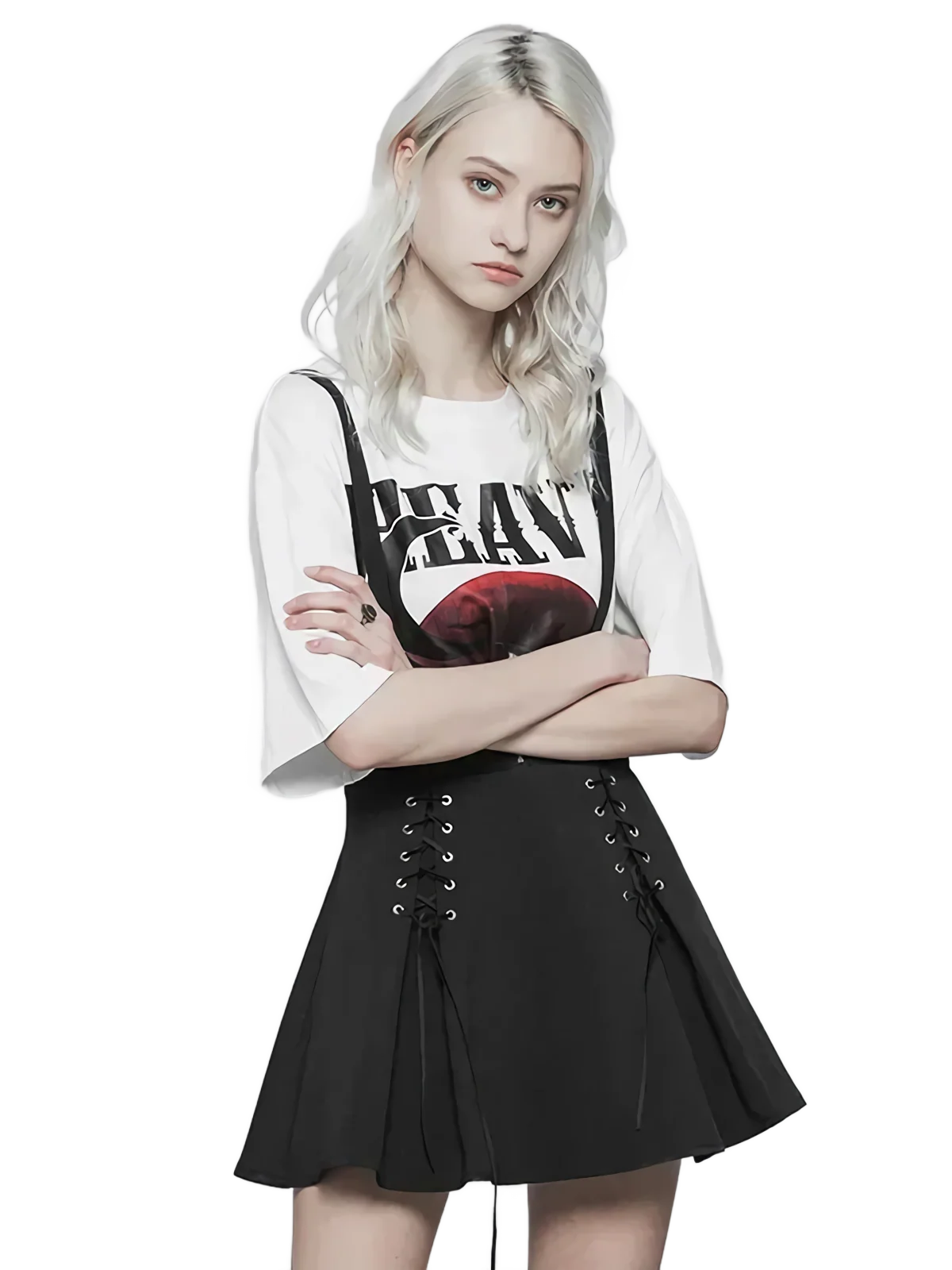 Lace-Up Suspender Mini Skirt
