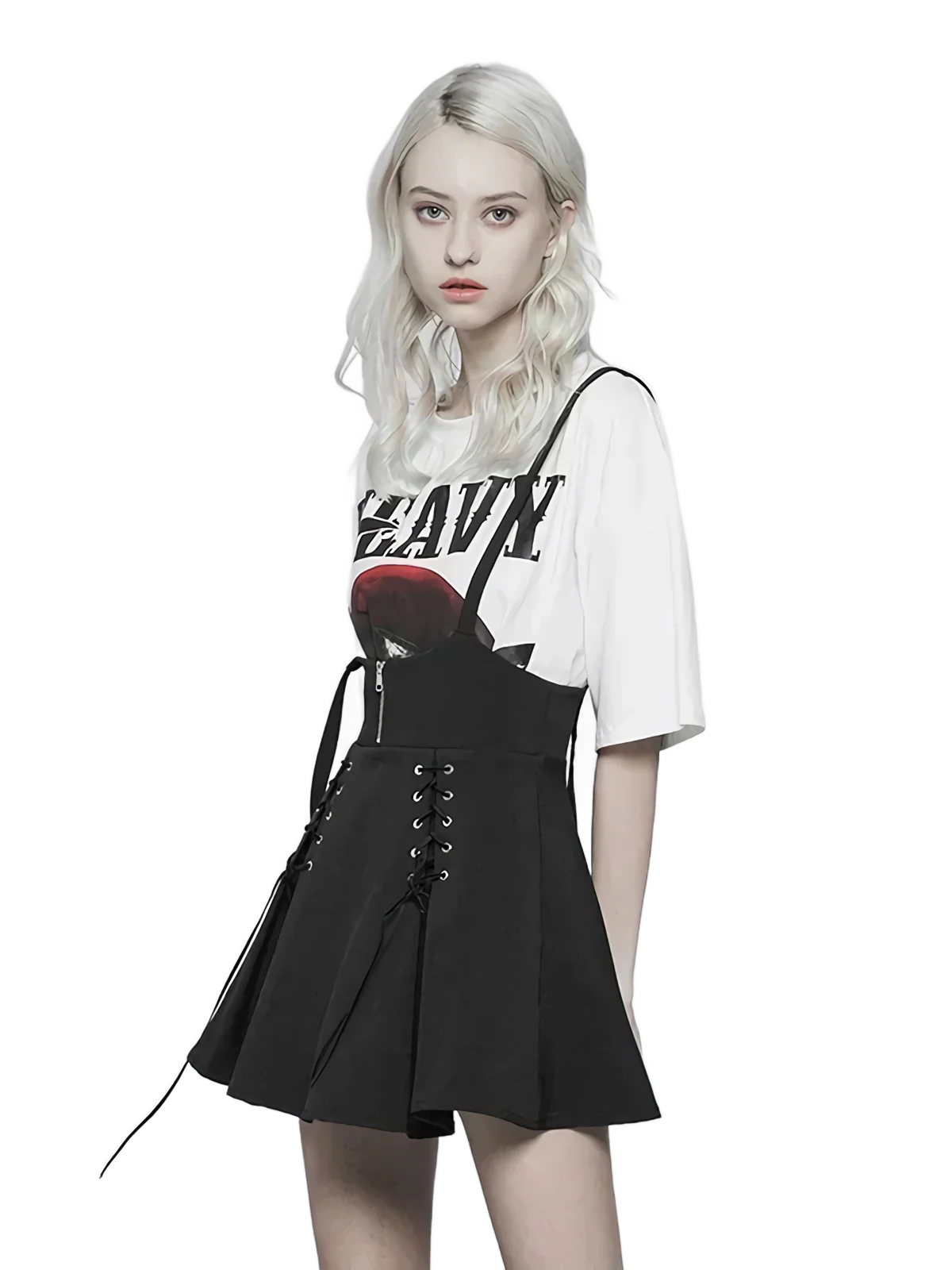 Lace-Up Suspender Mini Skirt - Image 3