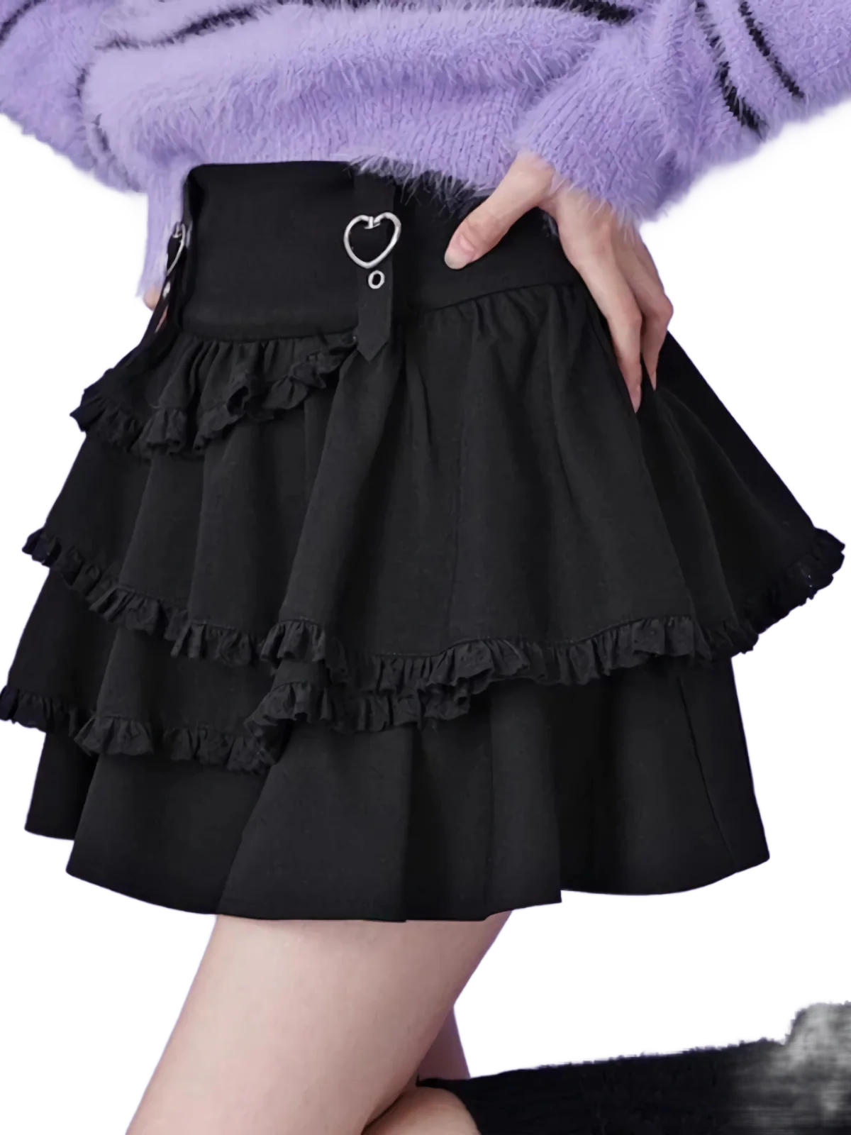 Layered Black Ruffle Mini Skirt - Image 3