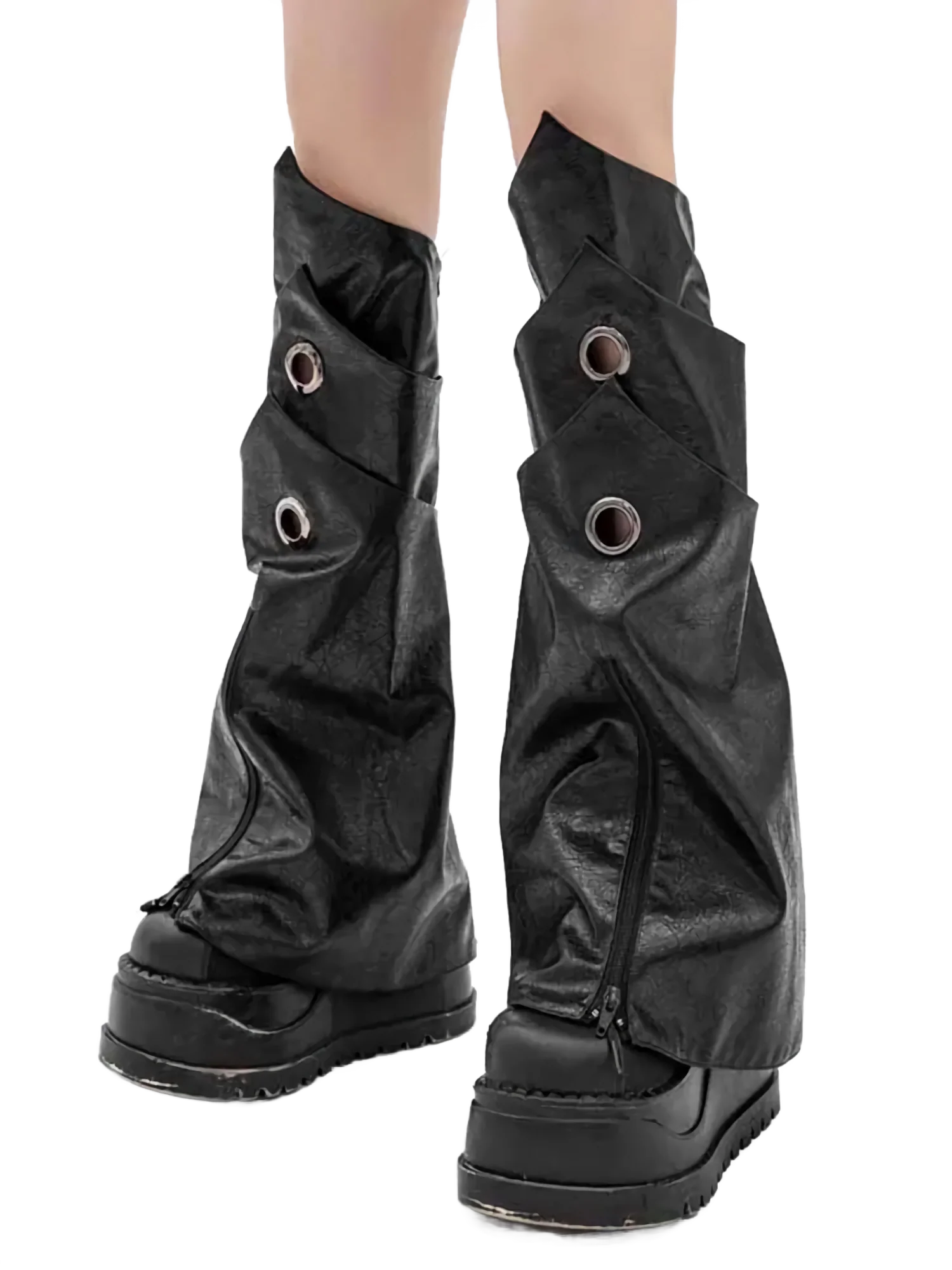 Layered Faux Leather Leg Covers